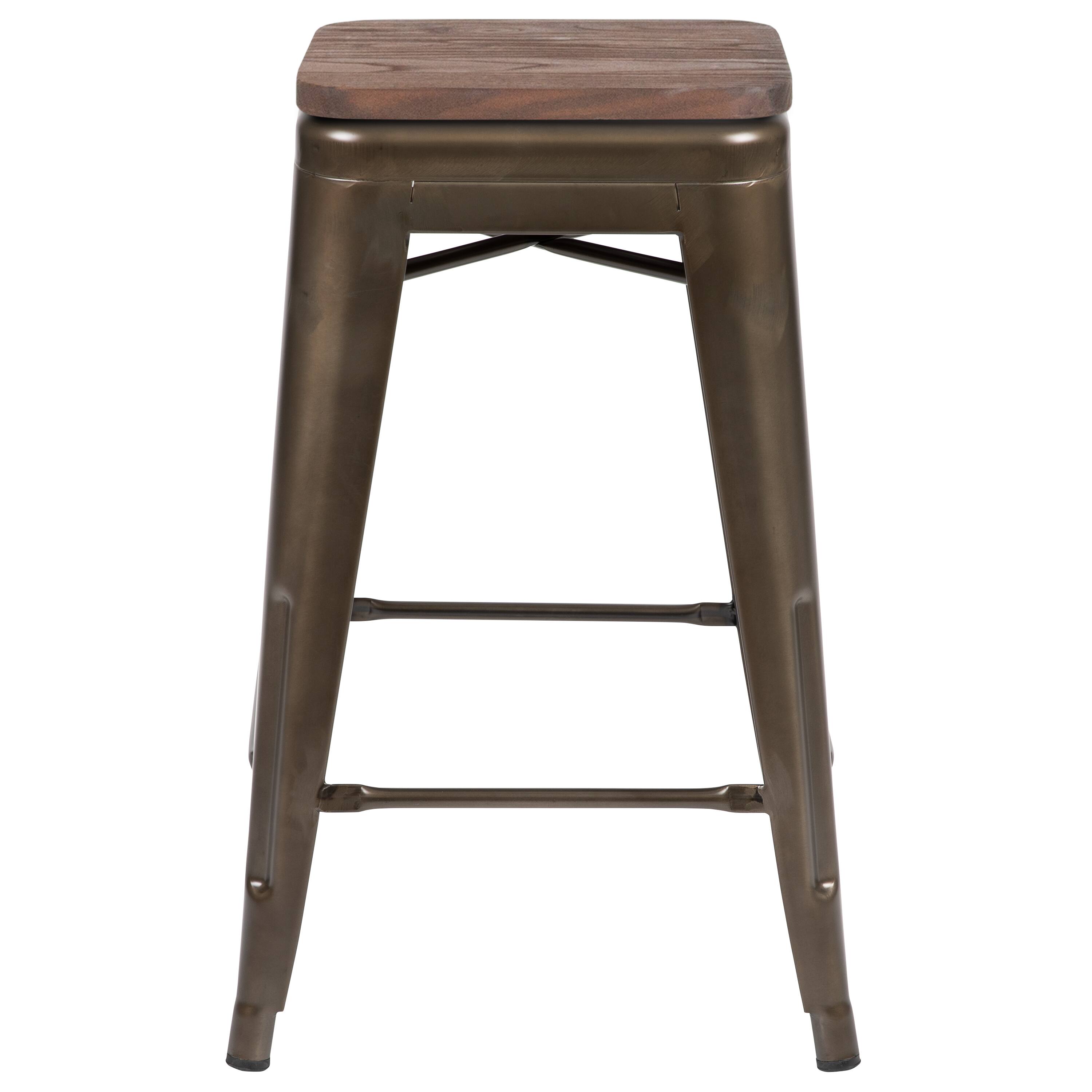 Alt View 6. Emma + Oliver - 24" High Metal Counter-Height, Indoor Bar Stool with Wood Seat - Stackable Set of 4 - Gun Metal.