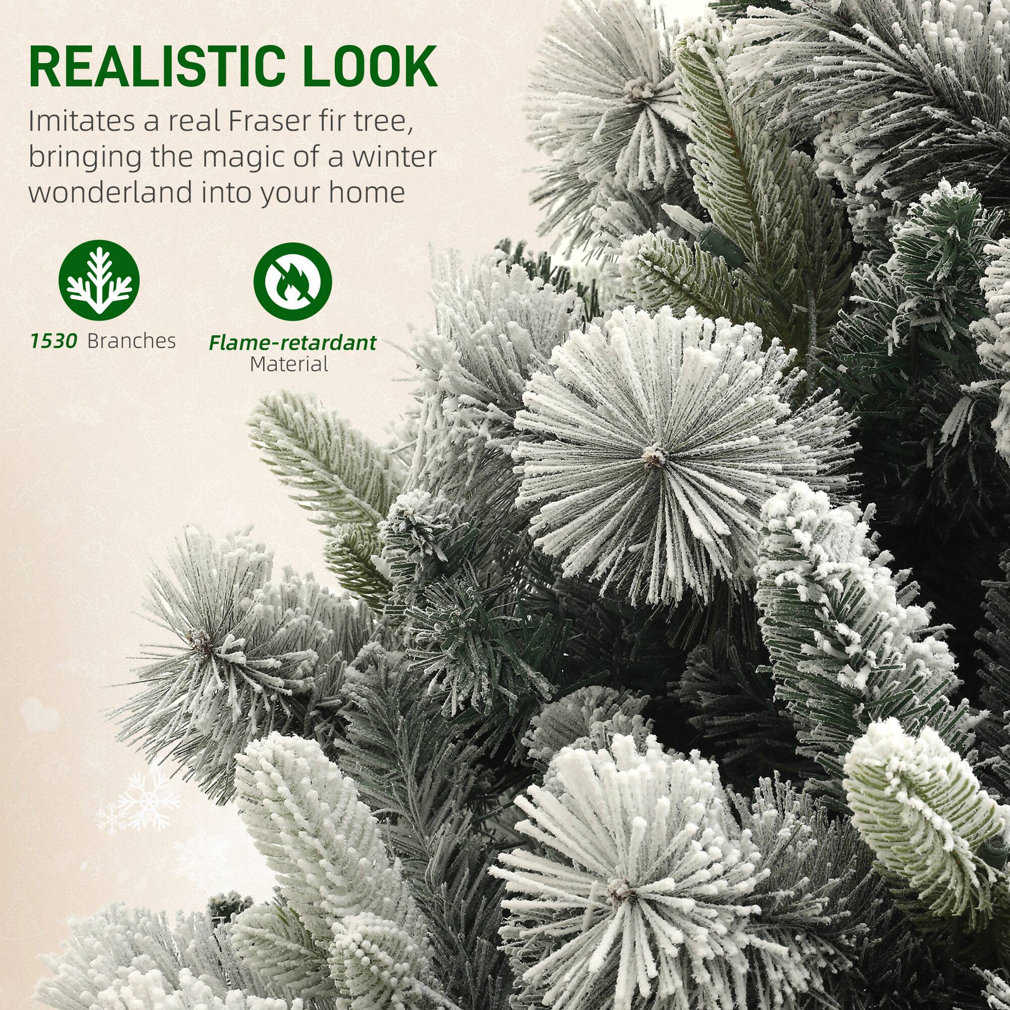 REALISTIC LOOK  
Imitates a real Fraser fir tree, bringing the magic of a winter wonderland into your home  

1530 Branches  
Flame-retardant Material