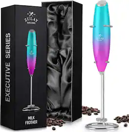 Zulay Kitchen - Executive Series Milk Frother Wand - Upgraded and Improved Stand - Ideal Coffee Gift - Bubblegum