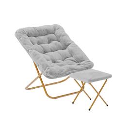 Emma + Oliver - Aisling Oversized Folding Saucer Chair and Ottoman for Dorm, Bedroom - Gray Fabric/Soft Gold Frame