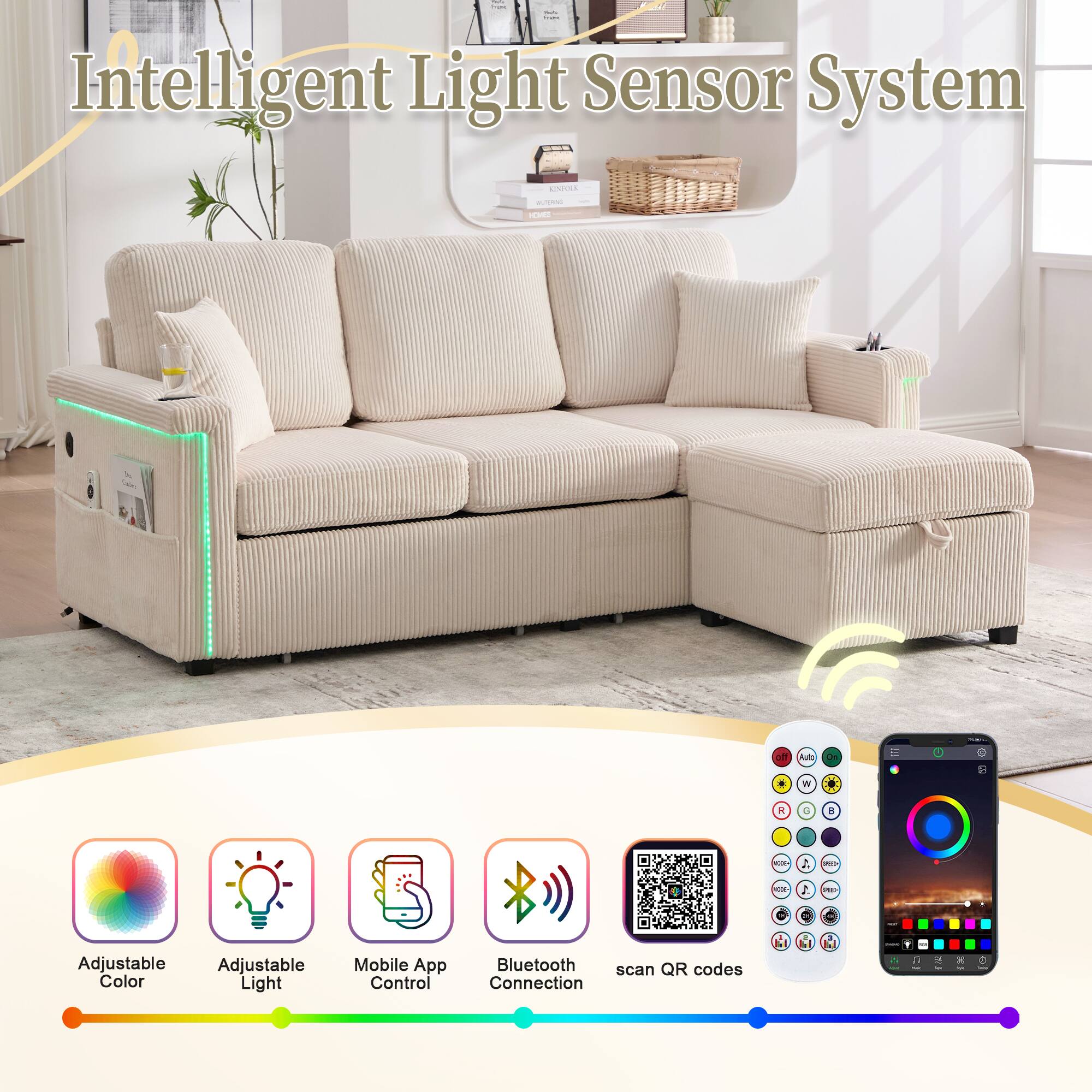 Intelligent Light Sensor System

- Adjustable Color
- Adjustable Light
- Mobile App Control
- Bluetooth Connection
- Scan QR codes
