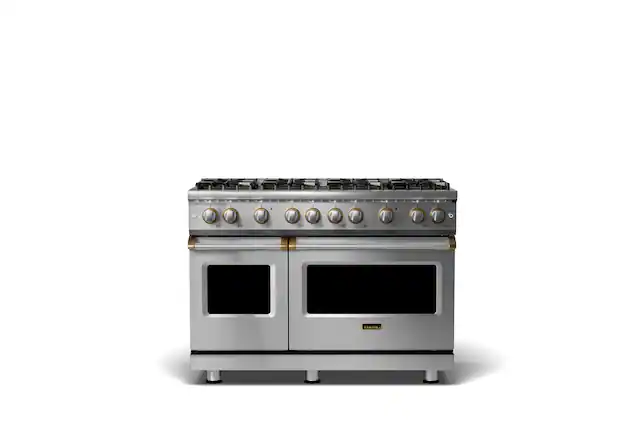 Front. Viking - 6.1 Cu. Ft. Professional 5 Series Freestanding Double Oven Liquid Propane Gas Convection 8 Burner Range - Stainless steel.