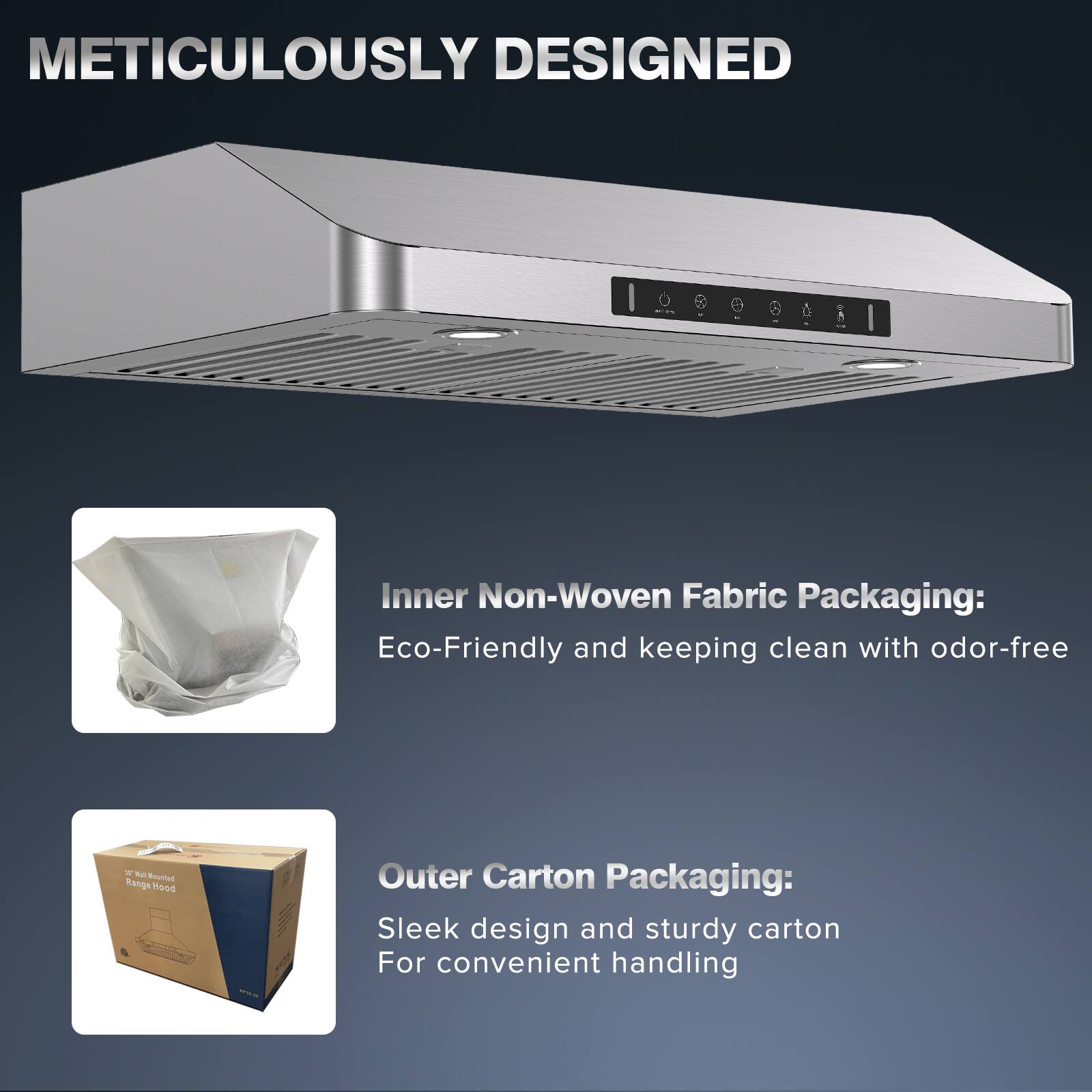 METICULOUSLY DESIGNED
Inner Non-Woven Fabric Packaging: Eco-Friendly and keeping clean with odor-free
Outer Carton Packaging: Sleek design and sturdy carton For convenient handling