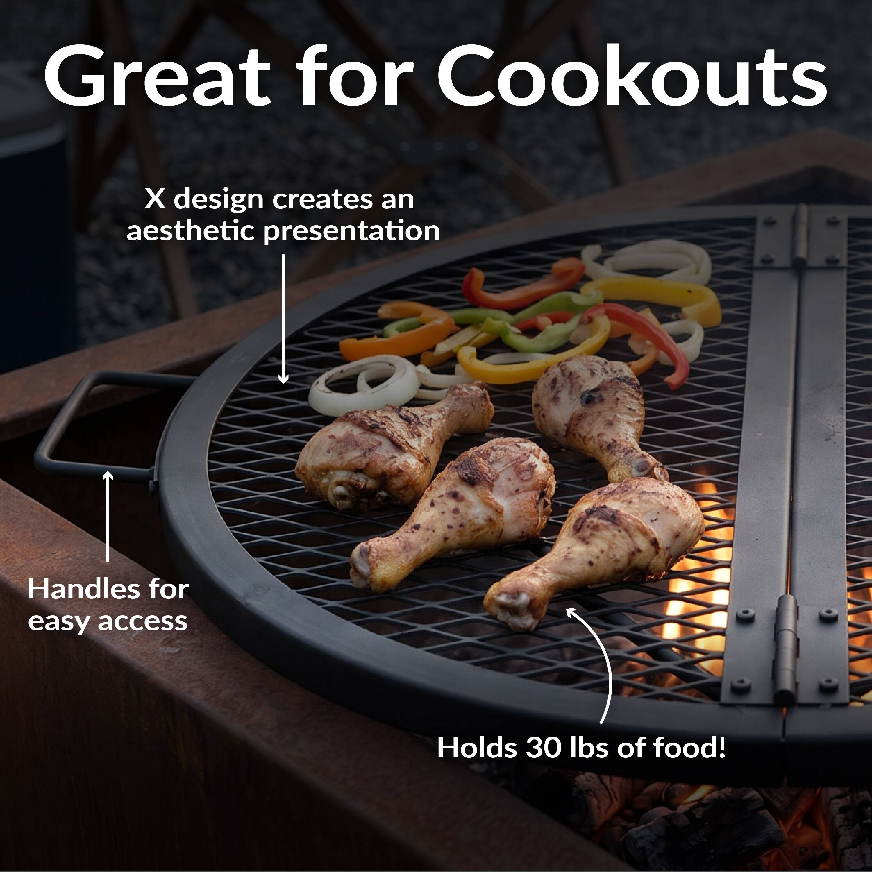 Great for Cookouts  
X design creates an aesthetic presentation  
Handles for easy access  
Holds 30 lbs of food!