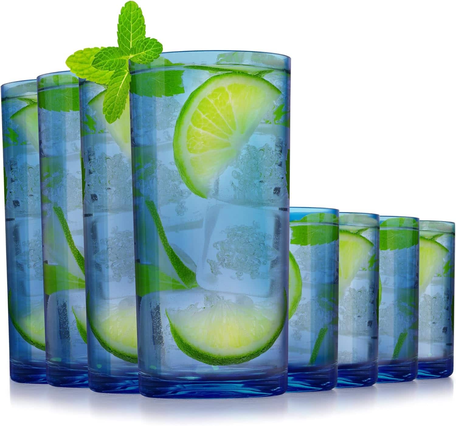 Zulay Kitchen - Acrylic Glasses Drinkware - 8 Piece Unbreakable Plastic Tumblers - Reusable Plastic Drinking Glasses - Dark Blue