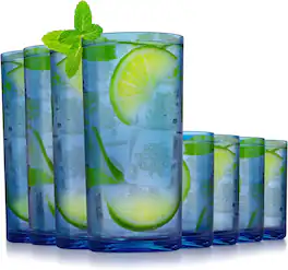 Zulay Kitchen - Acrylic Glasses Drinkware - 8 Piece Unbreakable Plastic Tumblers - Reusable Plastic Drinking Glasses - Dark Blue