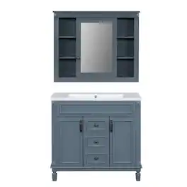 Boyel Living - 36 Inch Modern Bathroom Vanity with Sink and Mirror Cabinet - Blue