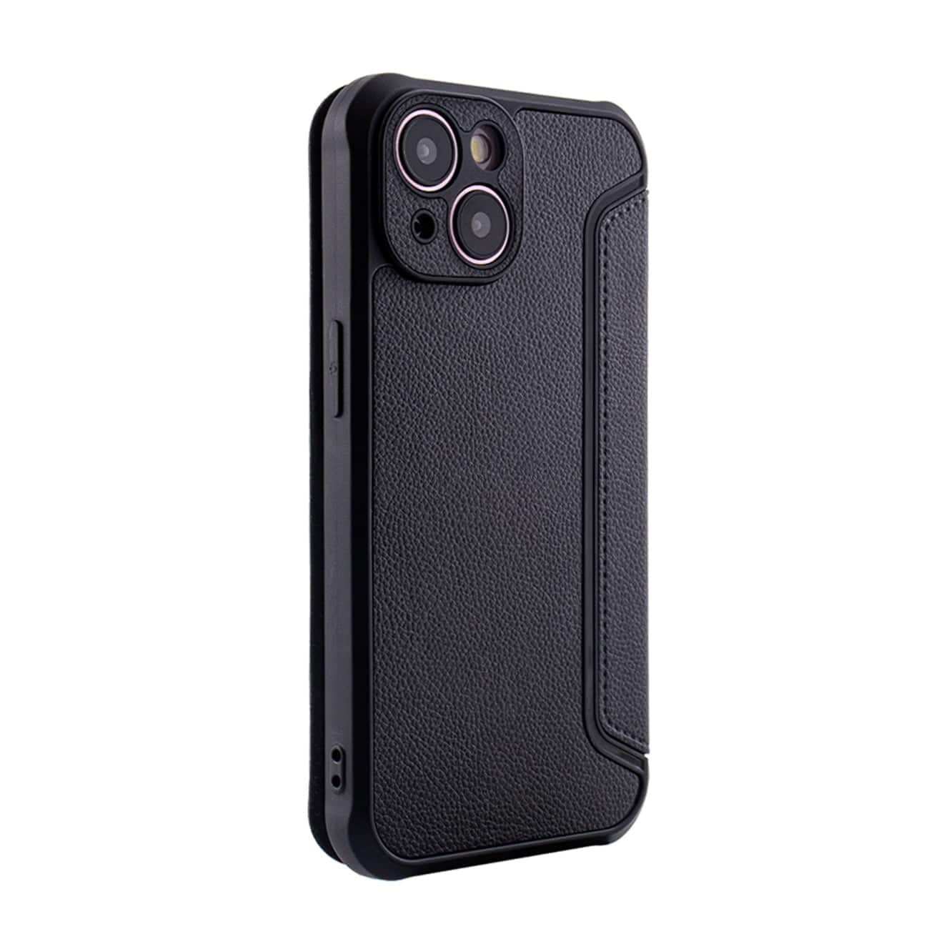 Front. Reiko - Magnetic Wallet Leather Phone Case For Apple Iphone 15 In Black - Black.