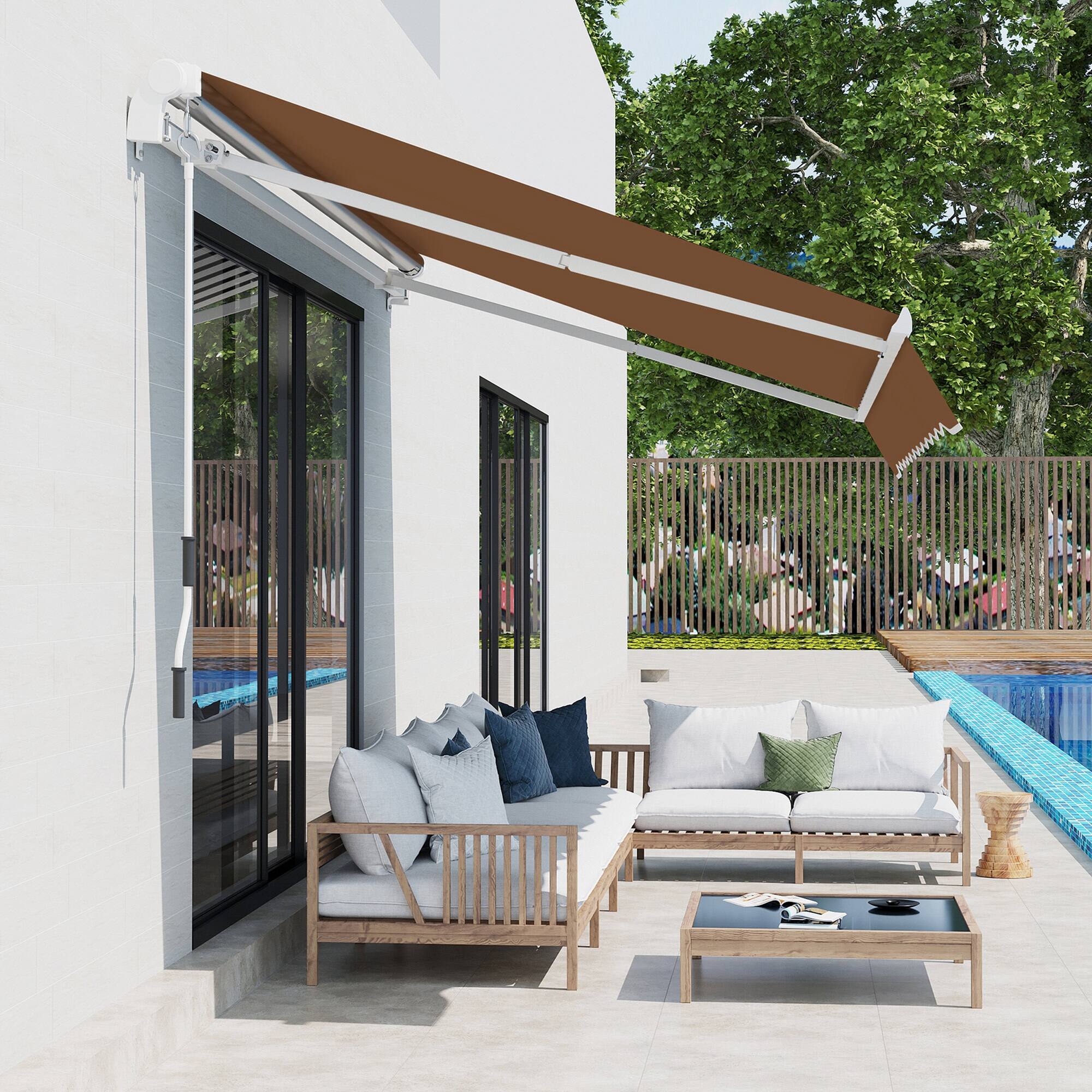 Alt View 8. Outsunny - 10' x 8' Retractable Awning, Patio Awnings, Sunshade Shelter w/ Manual Crank Handle, UV & Water-Resistant Fabric - Coffee.