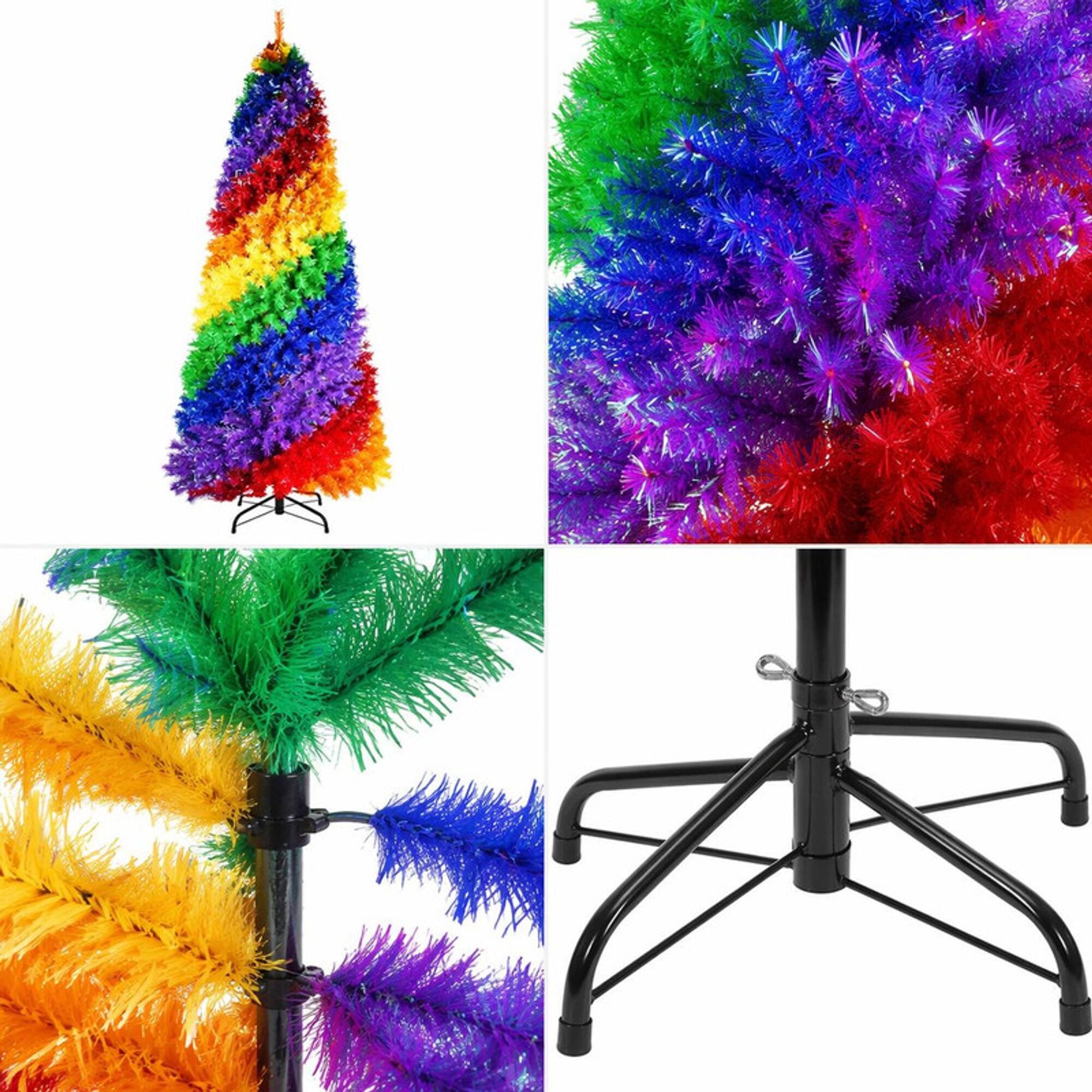 Left. RYHNUYNE - 6Ft Rainbow Spiral Christmas Tree, 1248 Branch Tips Colorful PVC Unique Spiral Design Full Lush Shape Sturdy Metal Stand - Colorful.