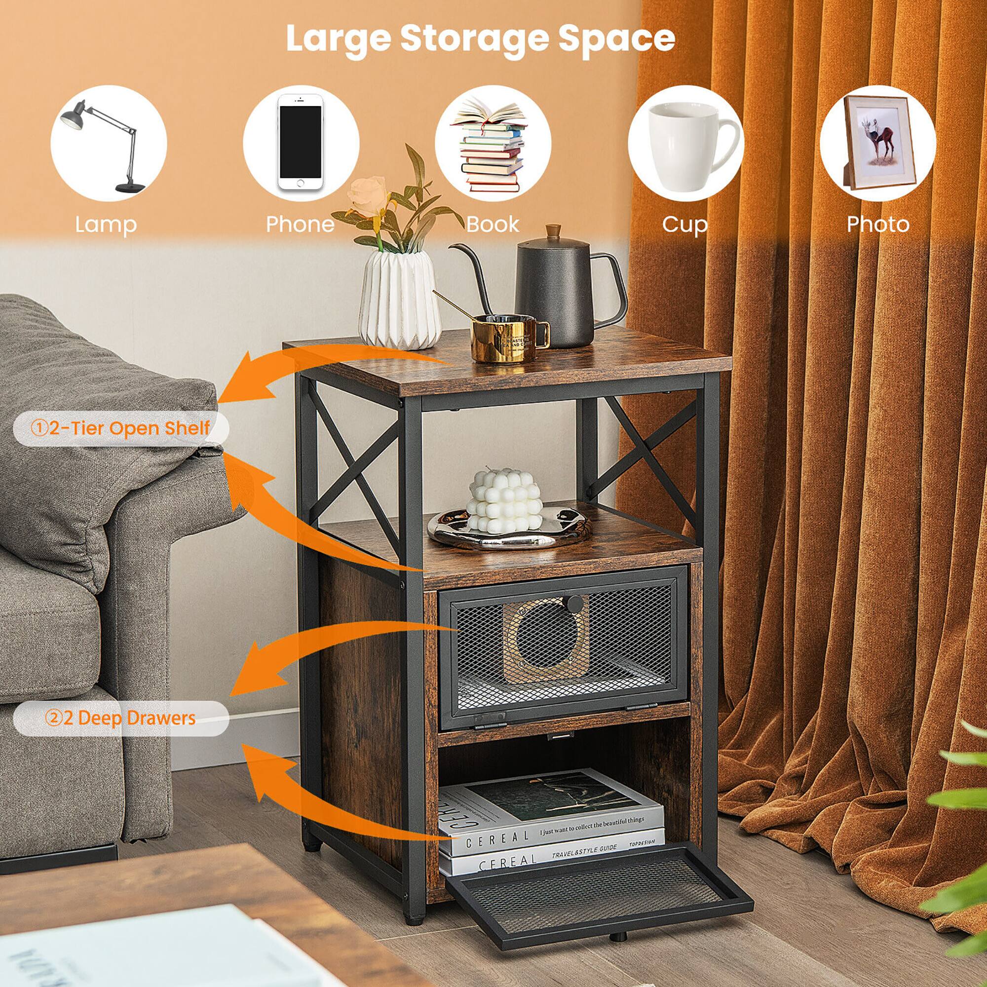 Large Storage Space Lamp Phone Book Cup Photo NIT 1 2-Tier Open Shelf 22 2 Deep Drawers