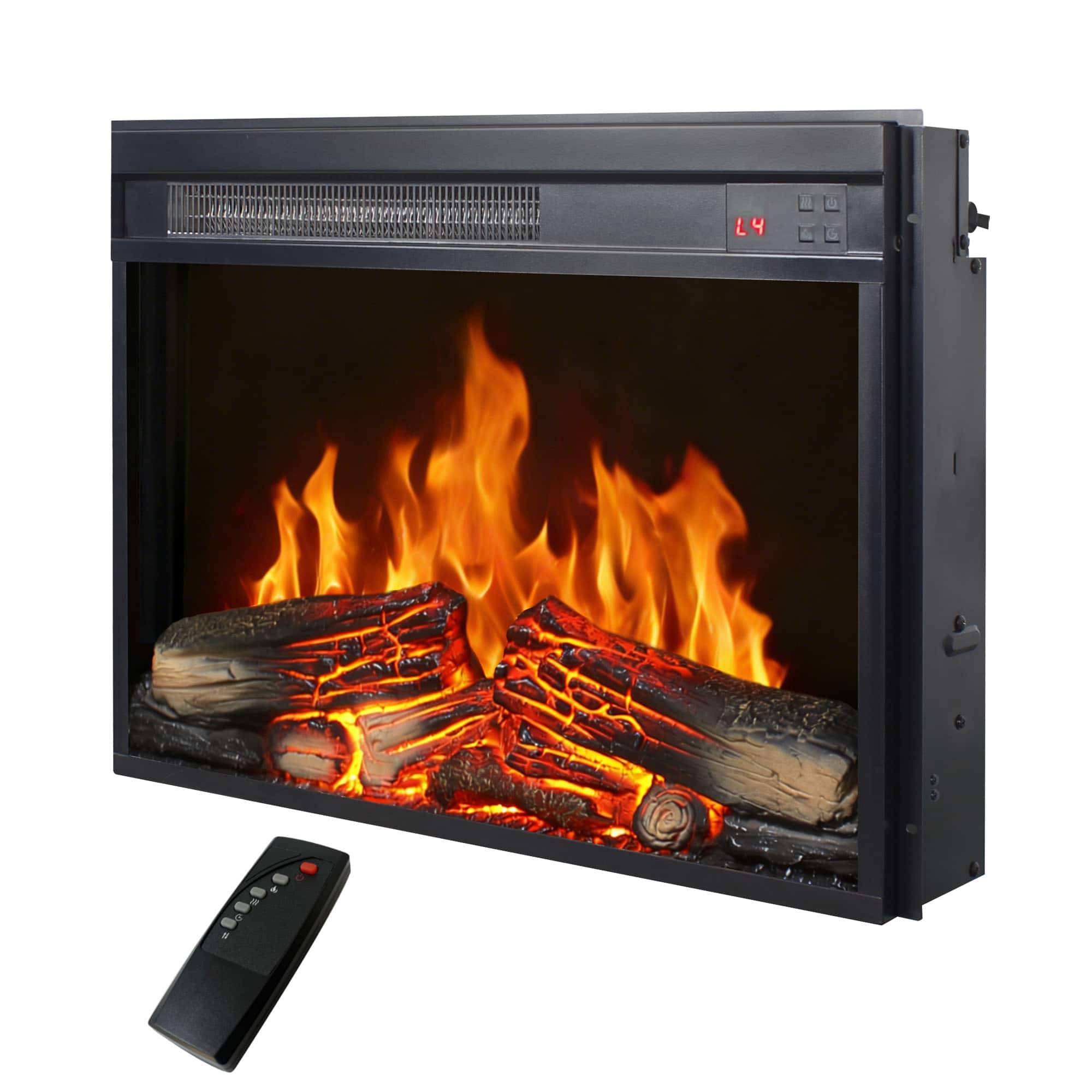 Mondawe - 23" Ultra-Thin Electric Fireplace Insert w/ Heater, Log Set, Remote, Timer, CSA/UL Certified - Black