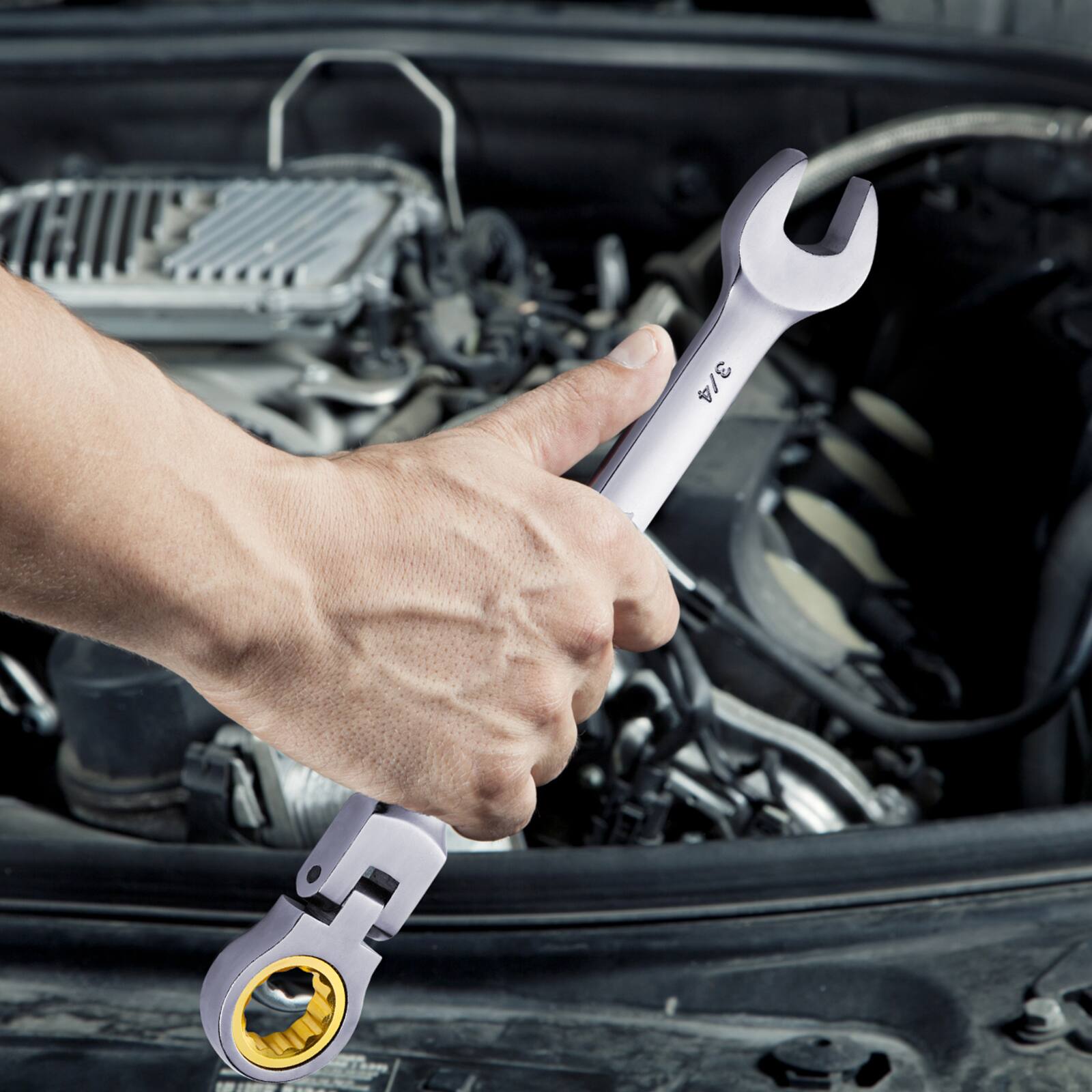 Alt View 2. LOVMOR - Flex Head Ratcheting Wrench Set 8 PCS SAE Roll Up Pouch Storage.