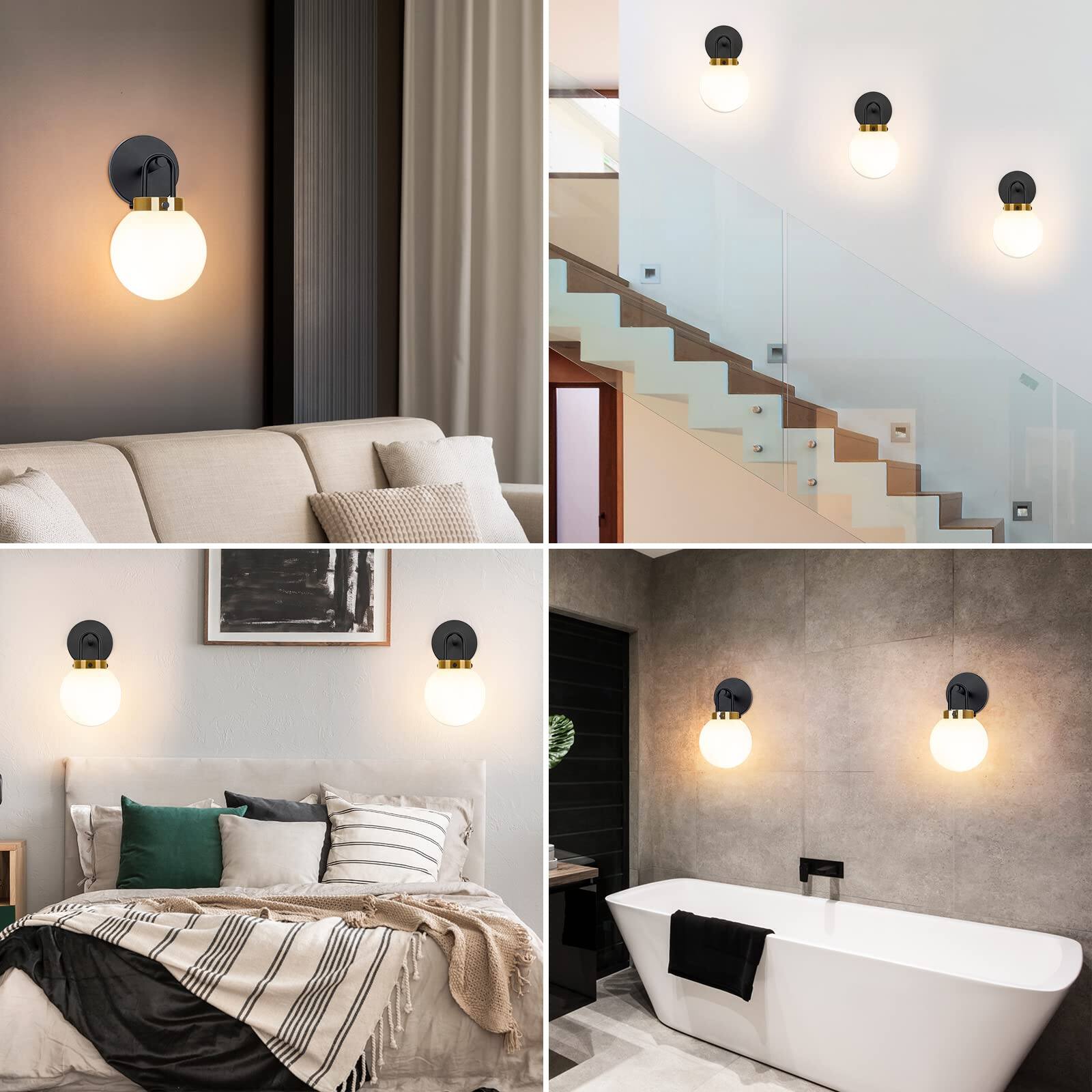 Alt View 4. Comfort Essence - Modern Wall Sconces Set Of Two Lighting Bathroom Vanity Light With Globe Glass Sconce Lamps For Bedroom L - 2 Pack.