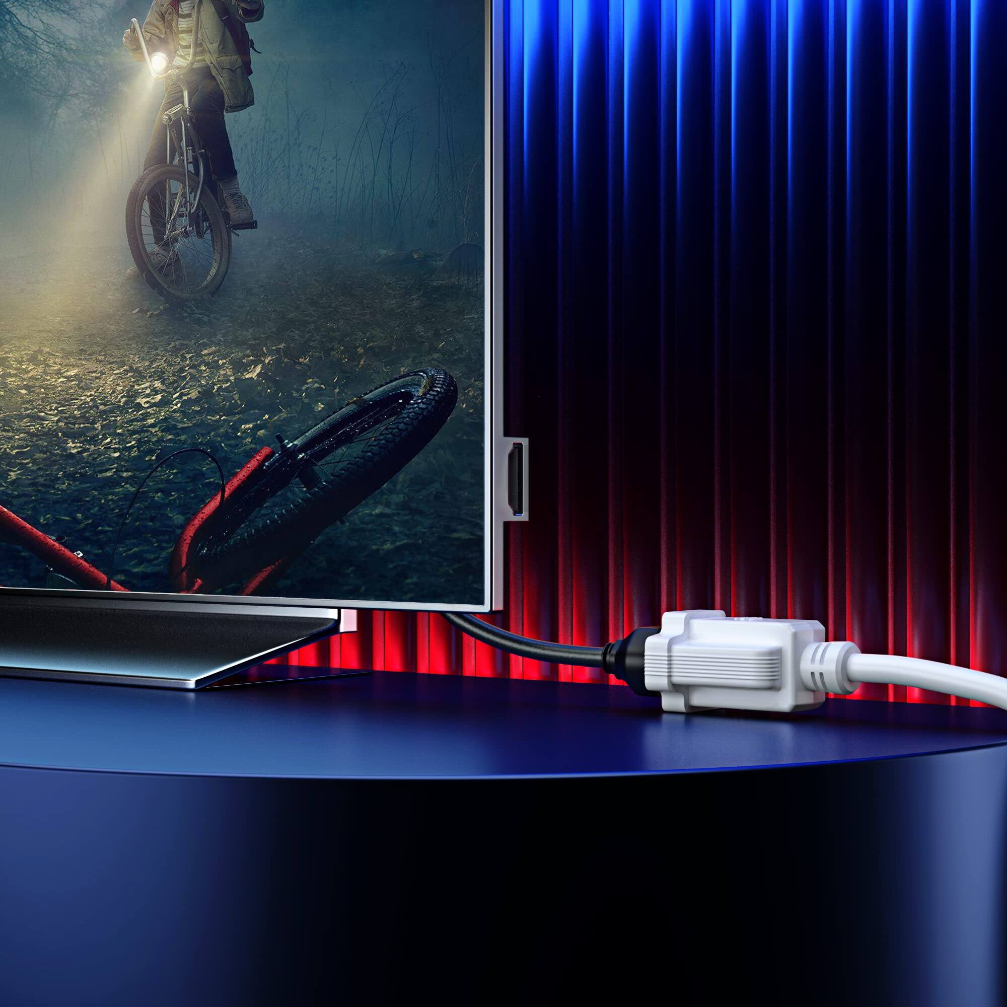 Alt View 4. Maximm - Flat Plug Extension Cord 50 ft with Slim Space-Saving Plug Design, Low Profile Extension Cord 14AWG - White.