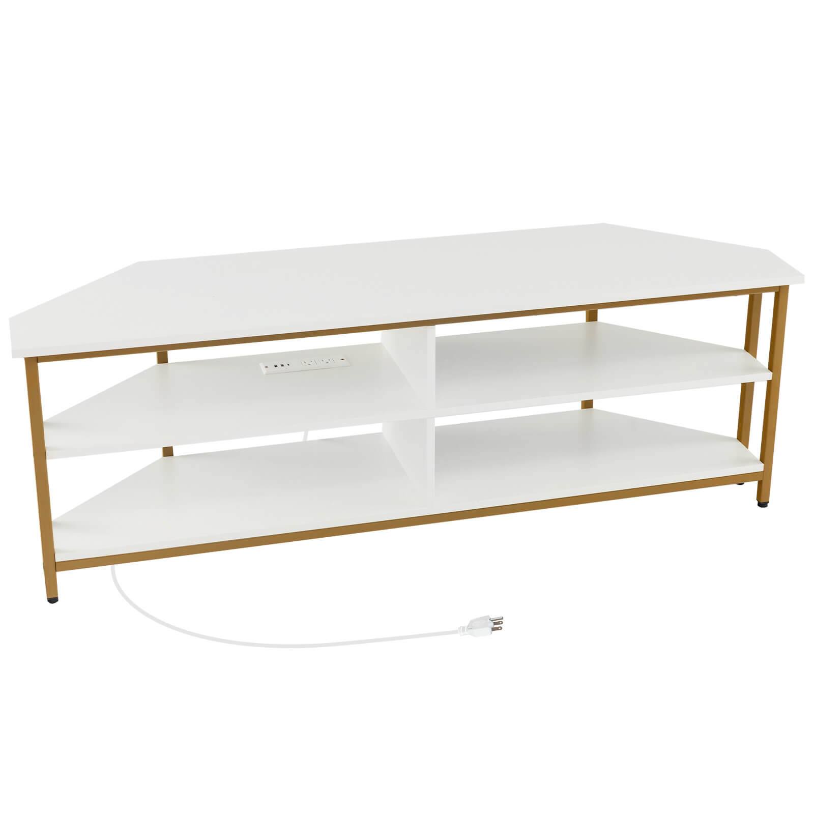 Alt View 19. Costway - Corner TV Stand for TVs up to 65" TV Console Table with AC Outlets&USB A Ports - White.