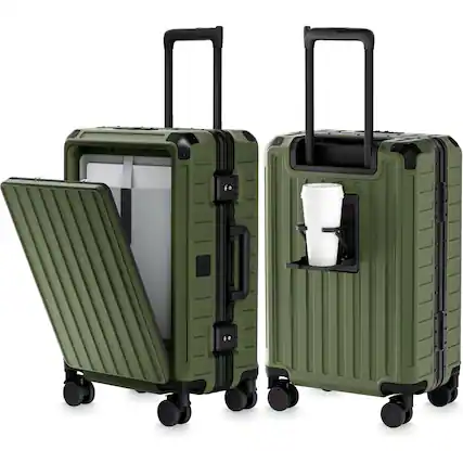 Front. LUGGEX - LUGGEX 21" Carry On Luggage, Aluminum PC Hardside Front Opening Zipperless Suitcase SF81 - ZX-Pro - Green.