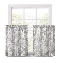 Ellis Curtain - Victoria Park Toile Room Darkening Window Rod Pocket Pair Set With 2 Tiers - 2-Piece - 68x84" - Blue