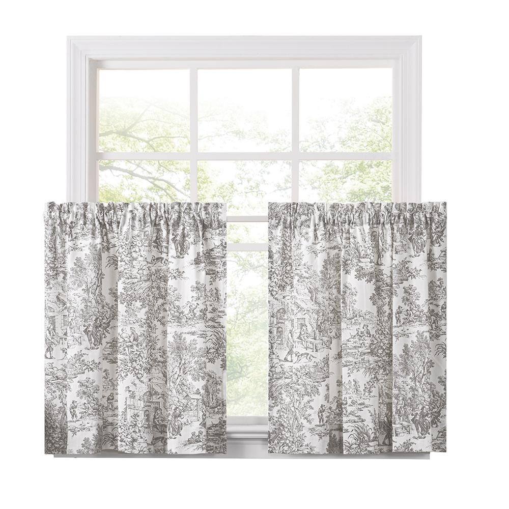 Front. Ellis Curtain - Ellis Curtain Victoria Park Toile Room Darkening Window Rod Pocket Pair Set With 2 Tiers - 2-Piece - 68x72" Gray - Grey.