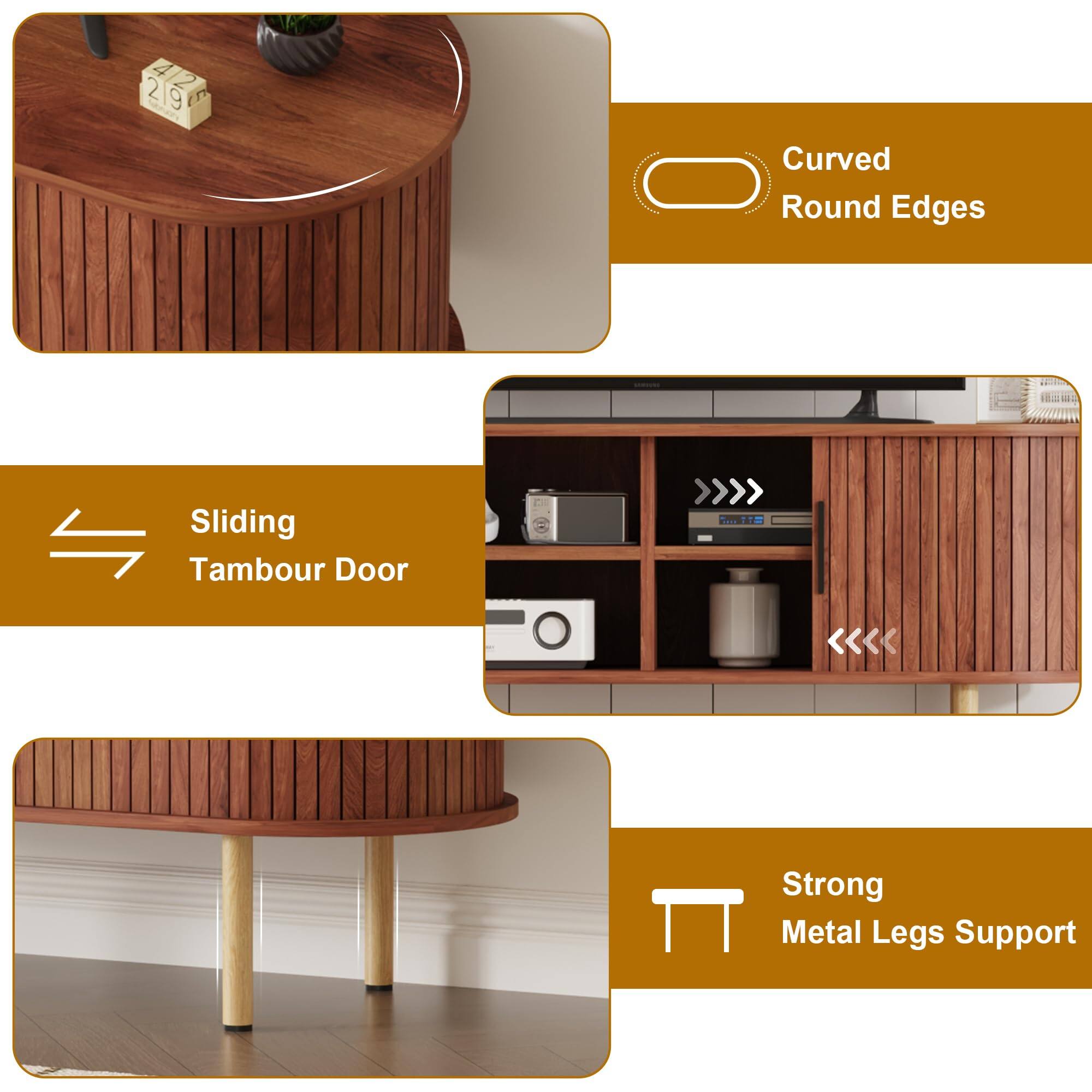 - Curved Round Edges
- Sliding Tambour Door
- Strong Metal Legs Support