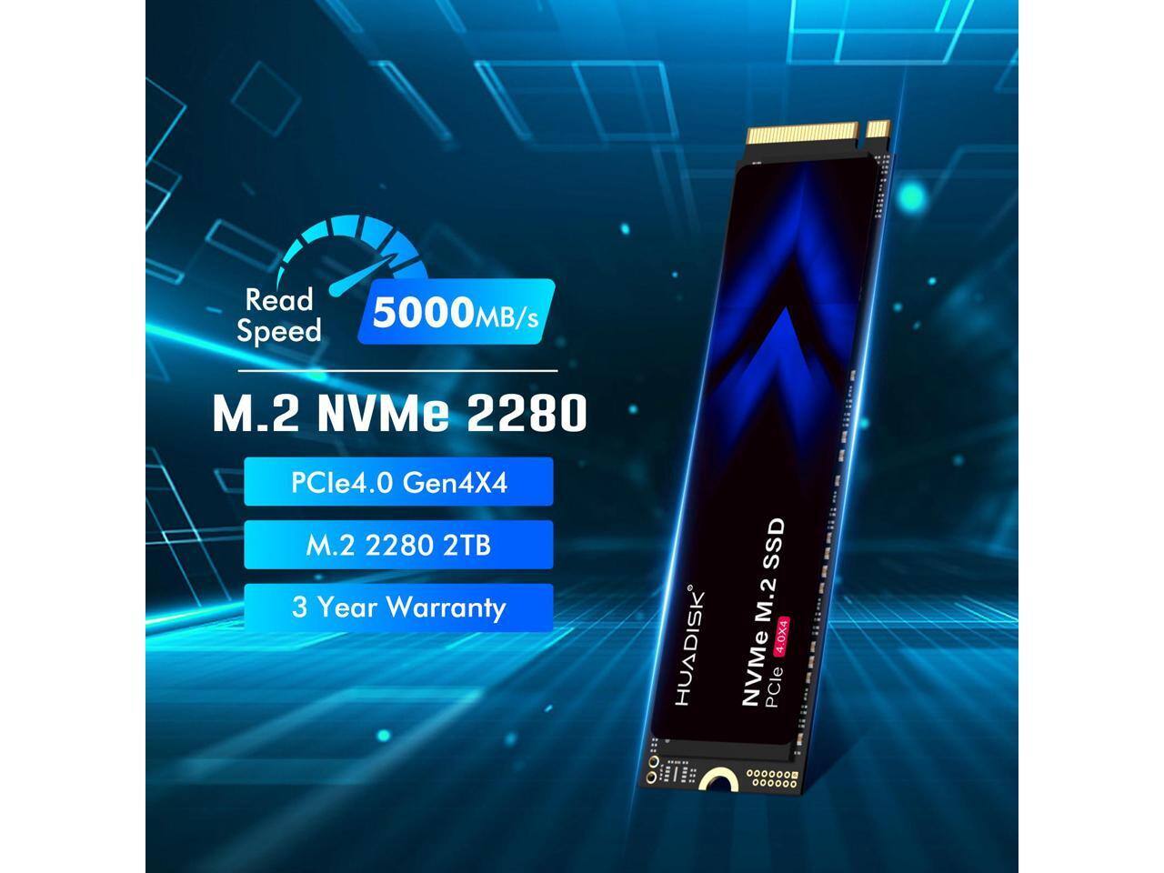 Read 5000MB/s MB/s Speed M.2 NVMe 2280 PCIe4.0 Gen4X4 M.2 2280 2TB 3 Year Warranty HUADISK SSD