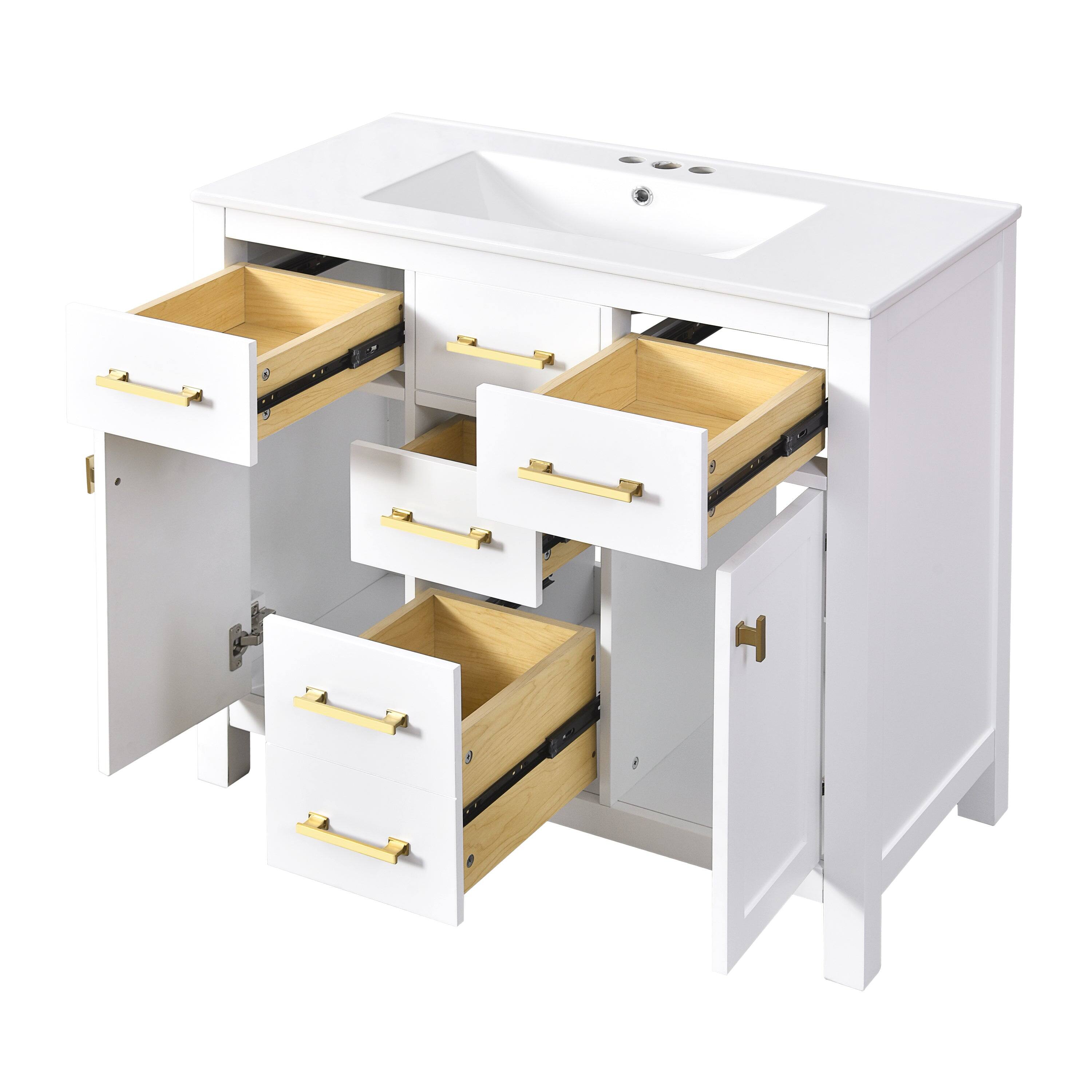 Alt View 10. Boyel Living - 36 Inch Modern Bathroom Vanity with Ceramic Sink Four Drawers Two Cabinets White - White.