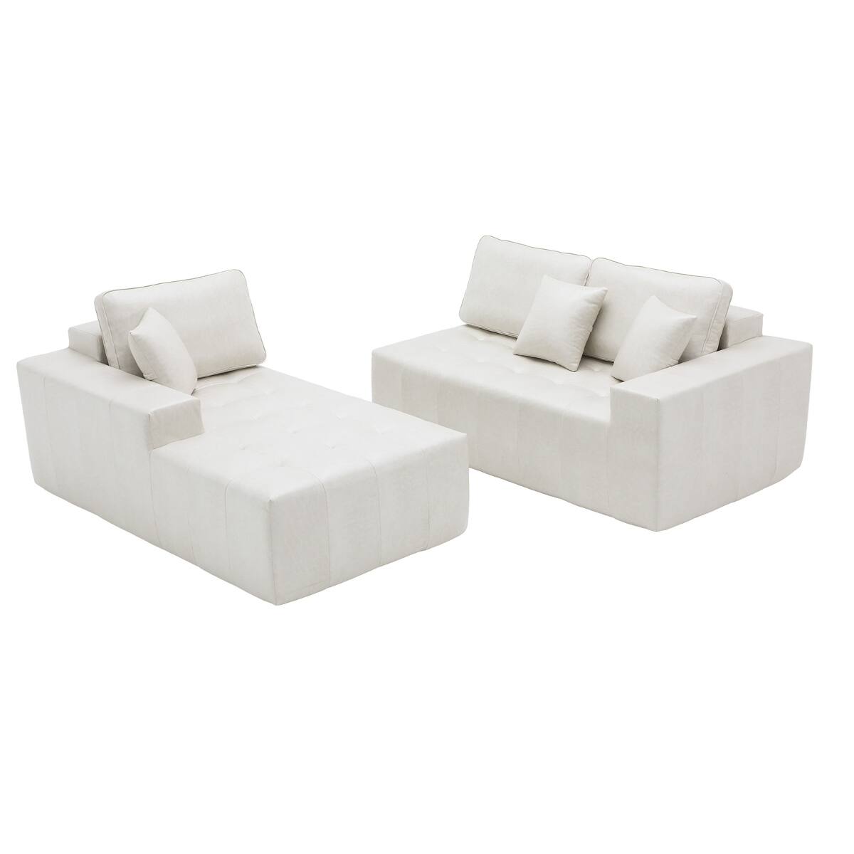 Alt View 3. Ropilly - Ropilly Beige Faux Leather Sectional Sofa, L Shaped Corner Chaise Couch, Convertible Sofa Bed - Beige.