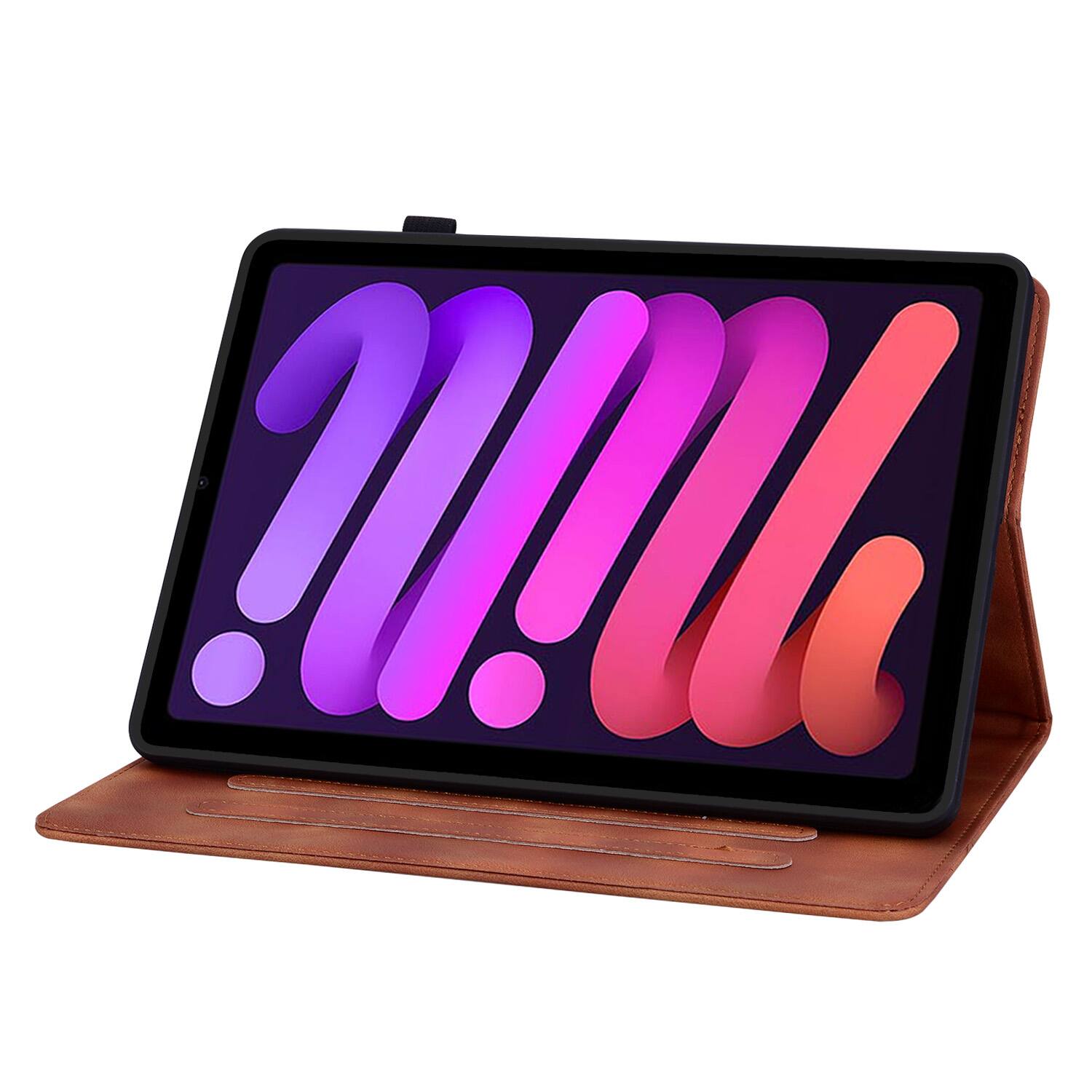 Back. Dteck - Case for Apple iPad mini (A17 Pro) 2024 & iPad mini 6th Gen 8.3" 2021,Embossed Pattern PU Leather Flip Card Holder Cover - Brown.