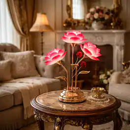 FC Design - 20"H Red Rose Elegant Floral Cluster Design with Multiple Stems Touch Lamp