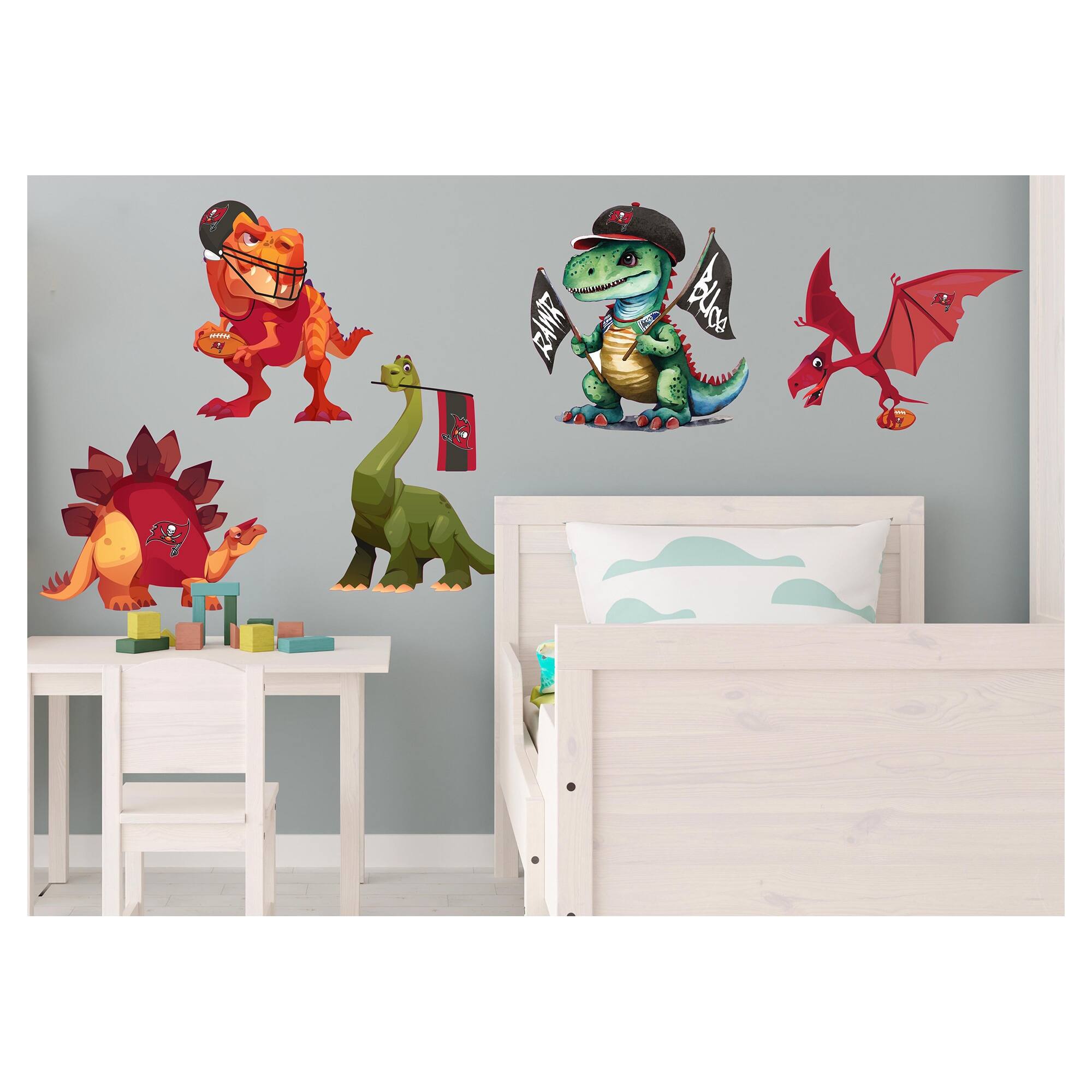 Front. Fan Creations - Tampa Bay Buccaneers Dinosaurs Wall Decal Set - Multicolor.