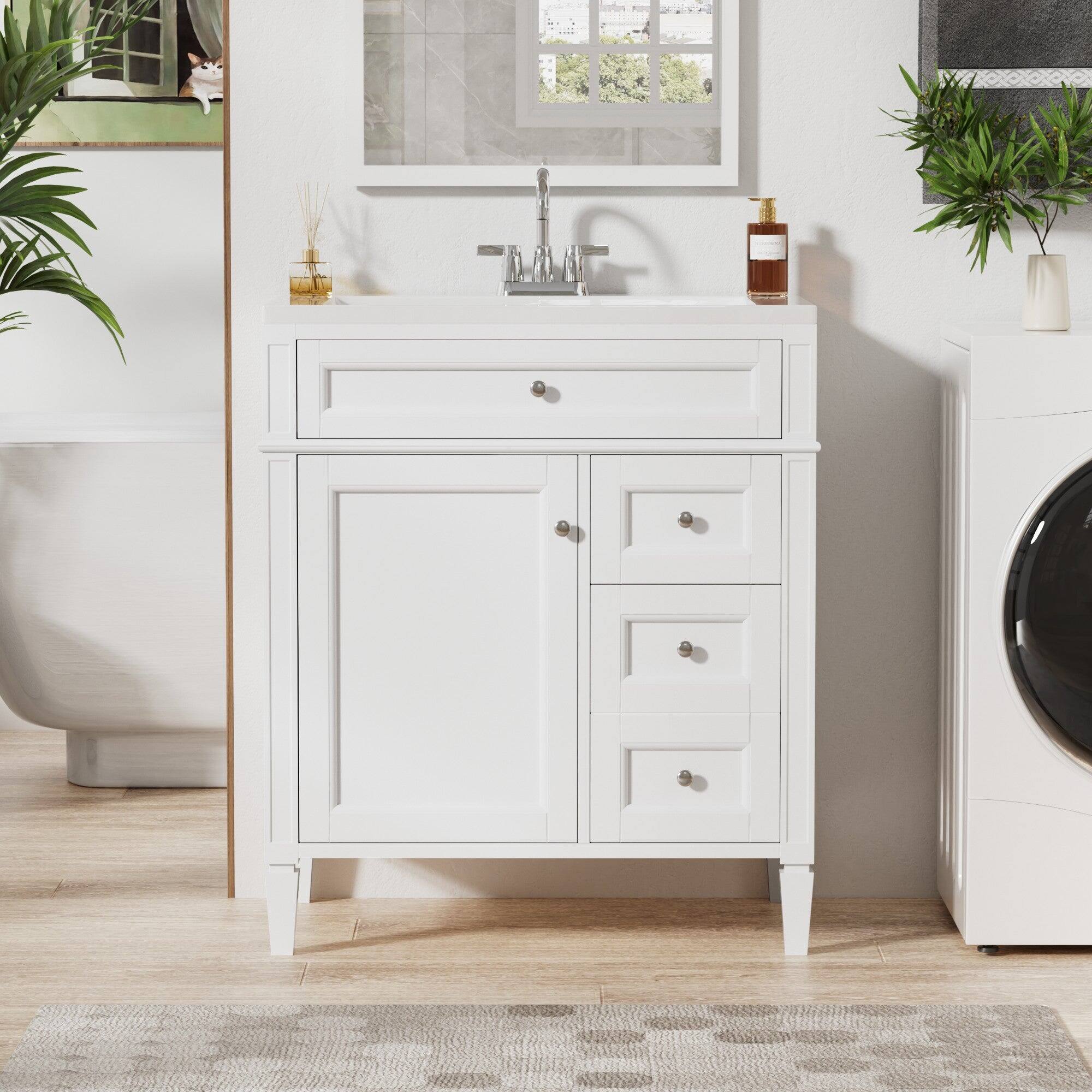 Front. Boyel Living - 30 Inch Bathroom Vanity with Resin Sink Top Two Drawers Tip Out White - White.