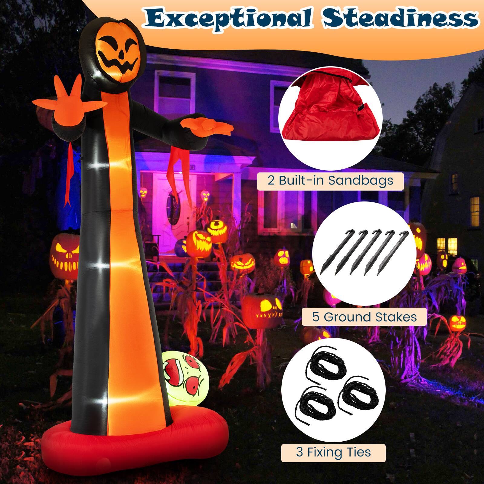 Exceptional Steadiness: 2 Built-in Sandbags, 5 Ground Stakes, 3 Fixing Ties