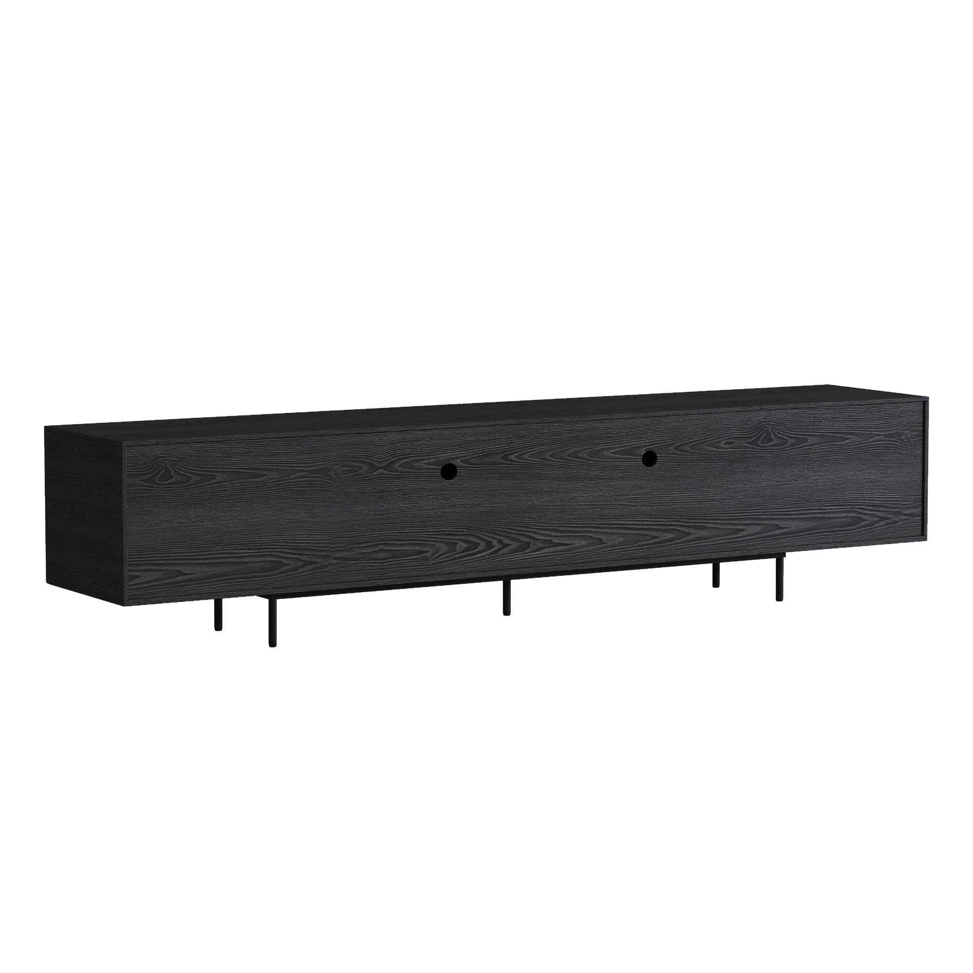 Alt View 6. luck idea - 94.48" Black Modern TV Stand with Adjustable Shelves, Soft-Close Hinges & Cable Holes, Metal Legs for Home Living - Black.