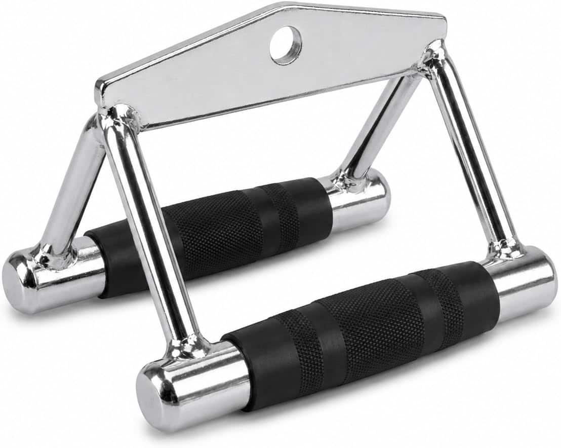 Amber Sporting Goods - Chrome Plated Double D Handle with Ergo Handgrips for Optimal Workout Control - Silver
