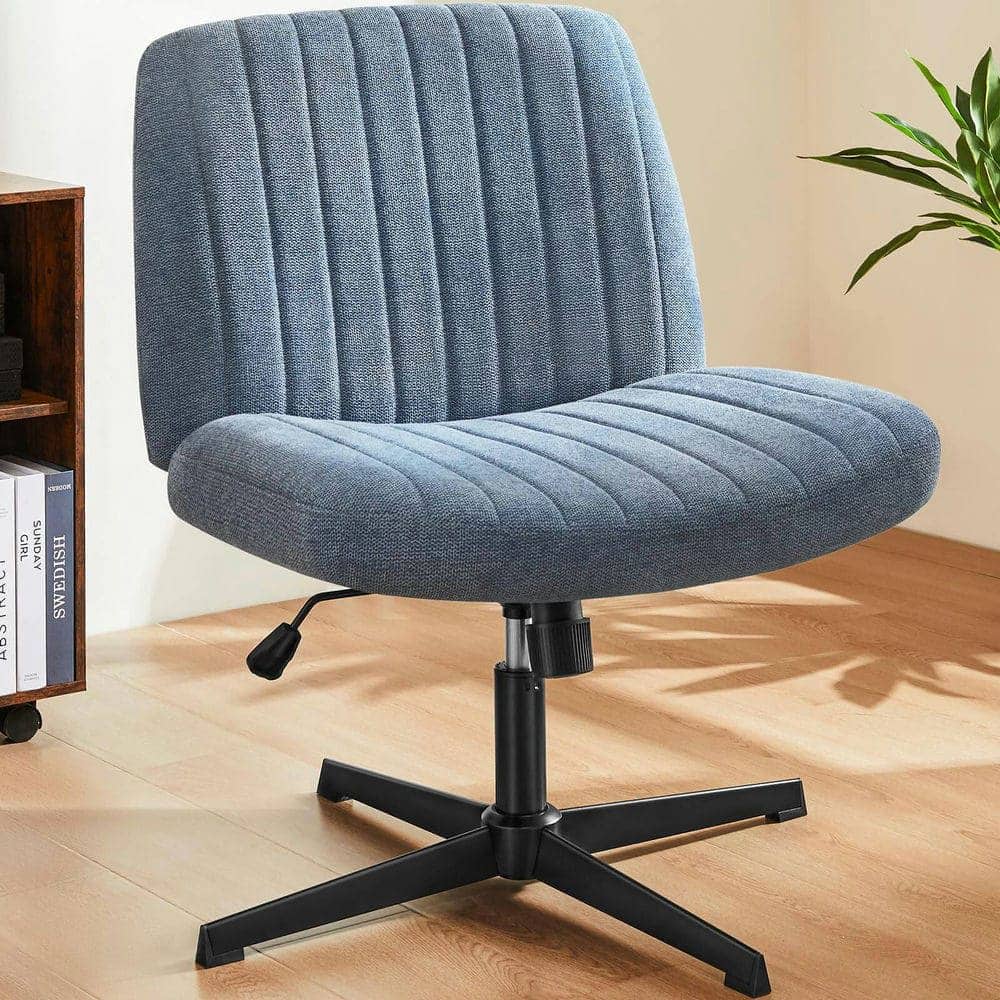 Kadyn - 35" Cross-Legged Home Office Chair, Armless No-Wheels Swivel Chair for Comfortable Seating - Blue
