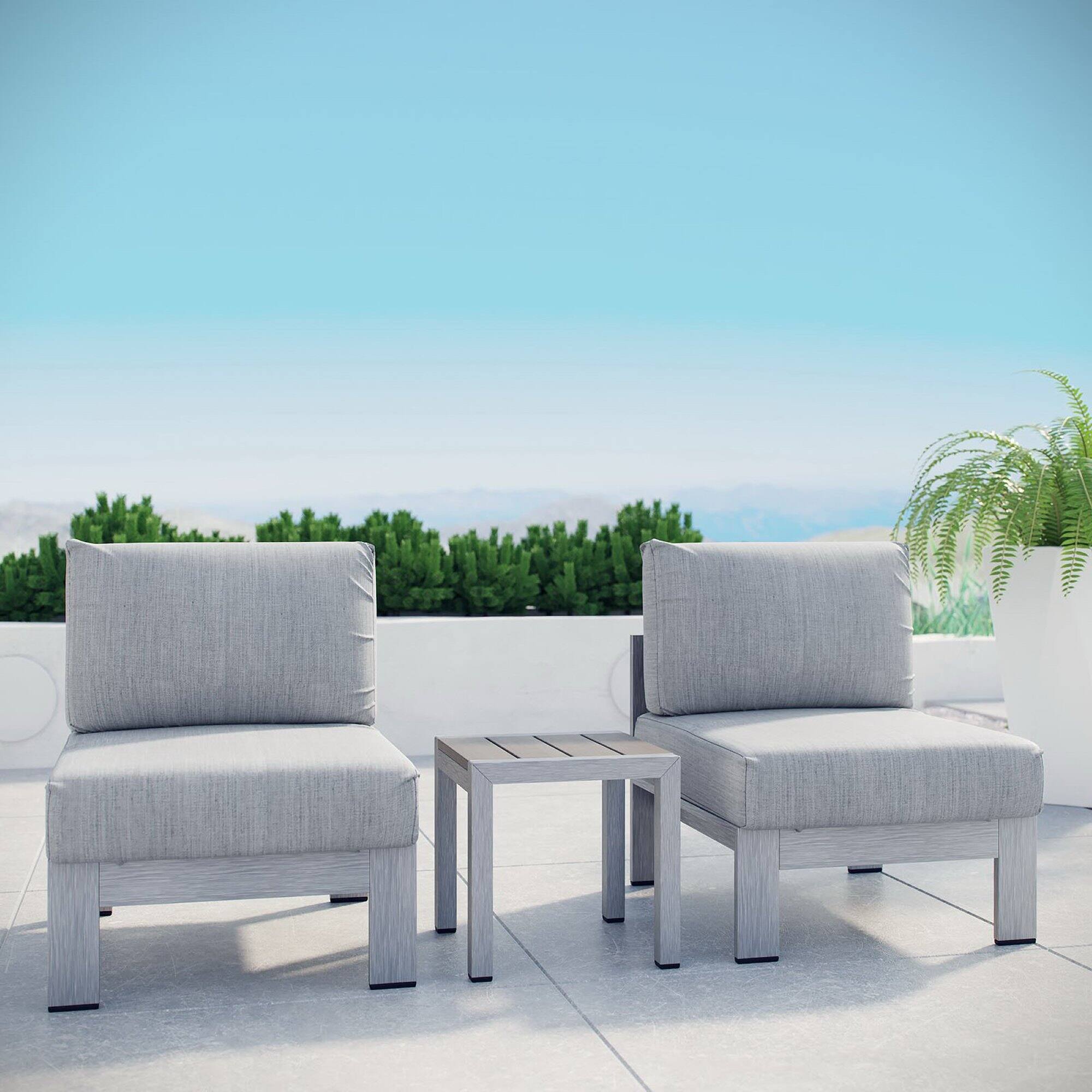 Shore 3 Piece Outdoor Patio Aluminum Sectional Sofa Set by Modway - Silver Gray