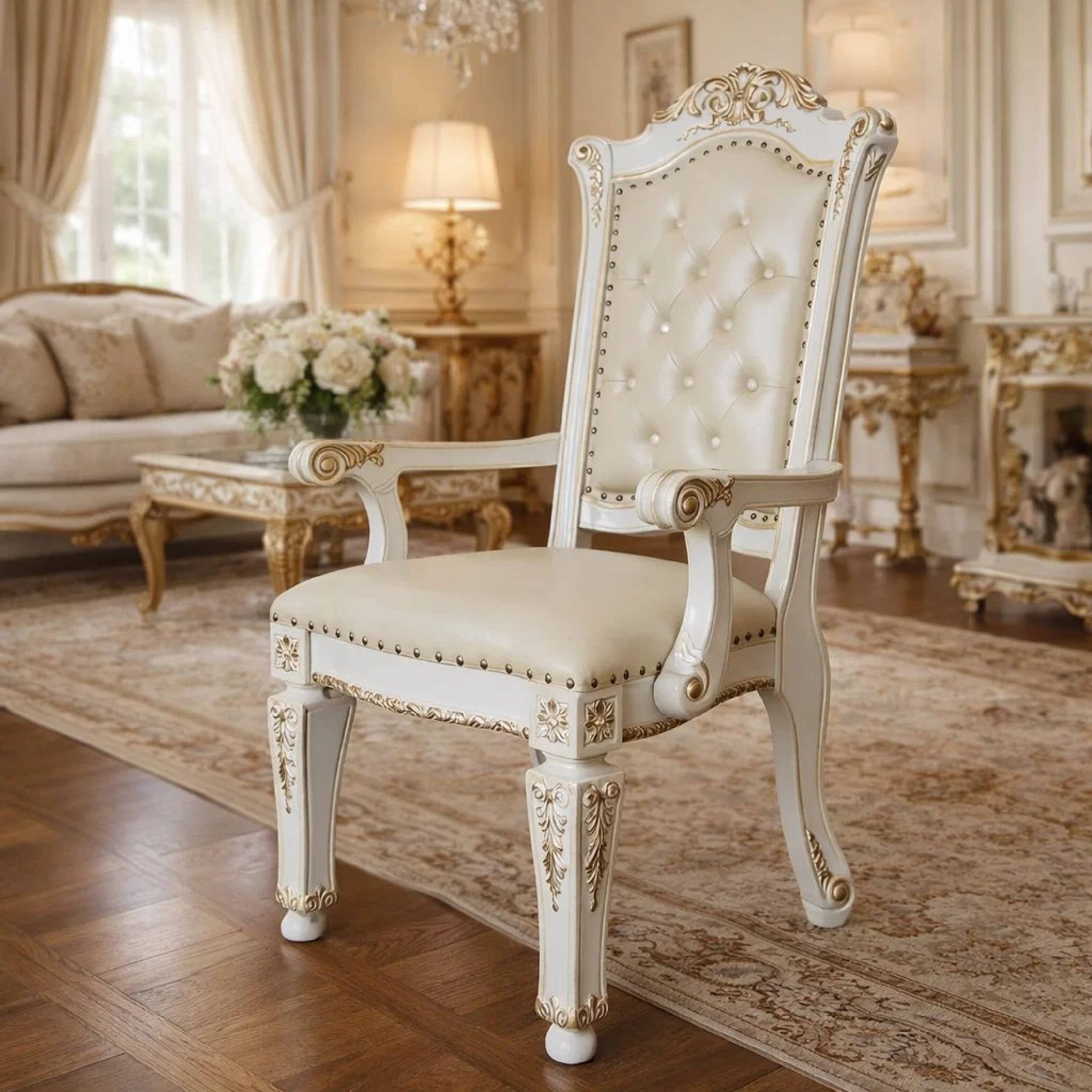 Alt View 8. Manhattan Lane - 27 Inch Classic Vegan Leather Armchair, Button Tufted, Carved - White.