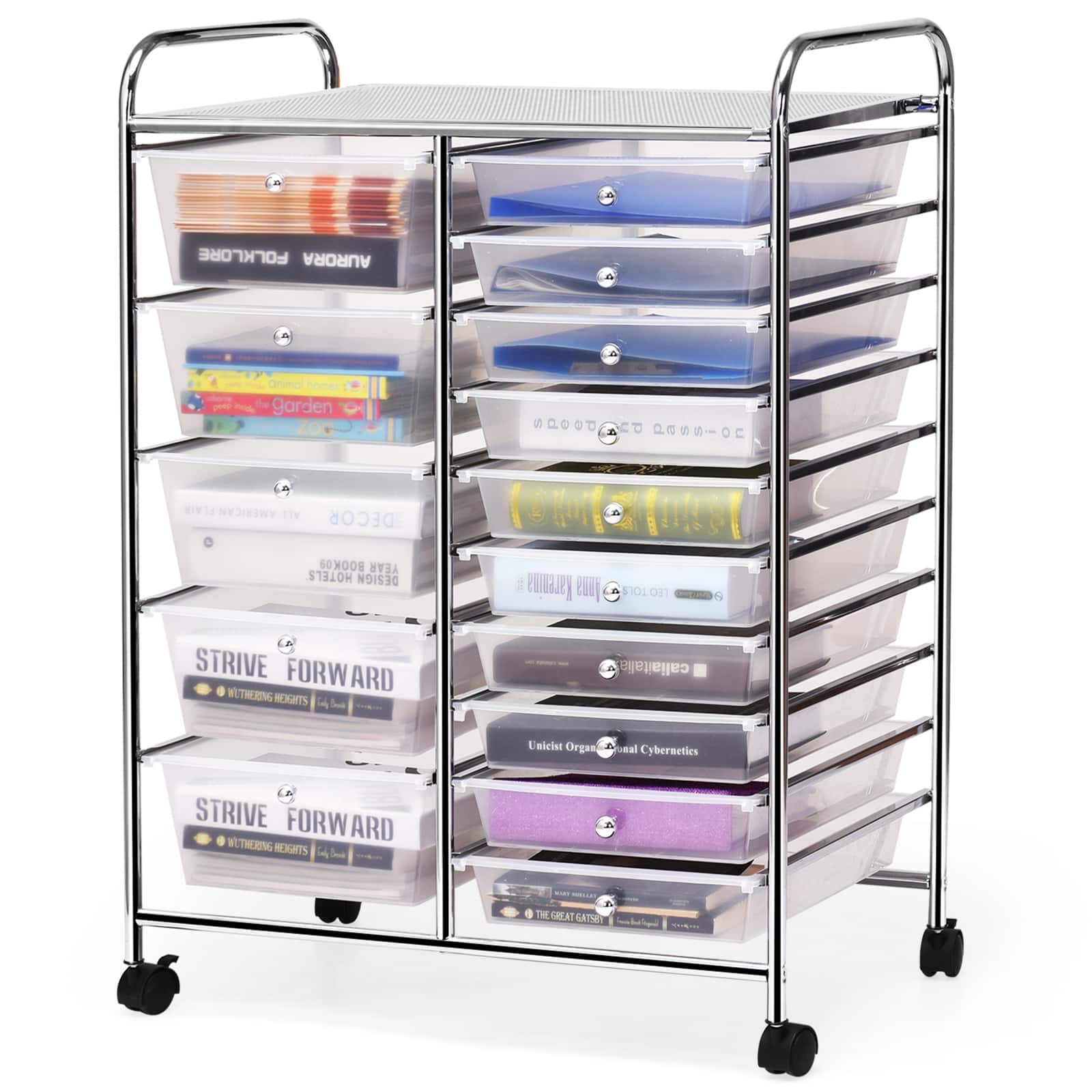 Ecooso - 15-Drawer Rolling Organizer Cart with Multi-Use Storage Drawers, Mobile Utility Cart for Craft and Office - White