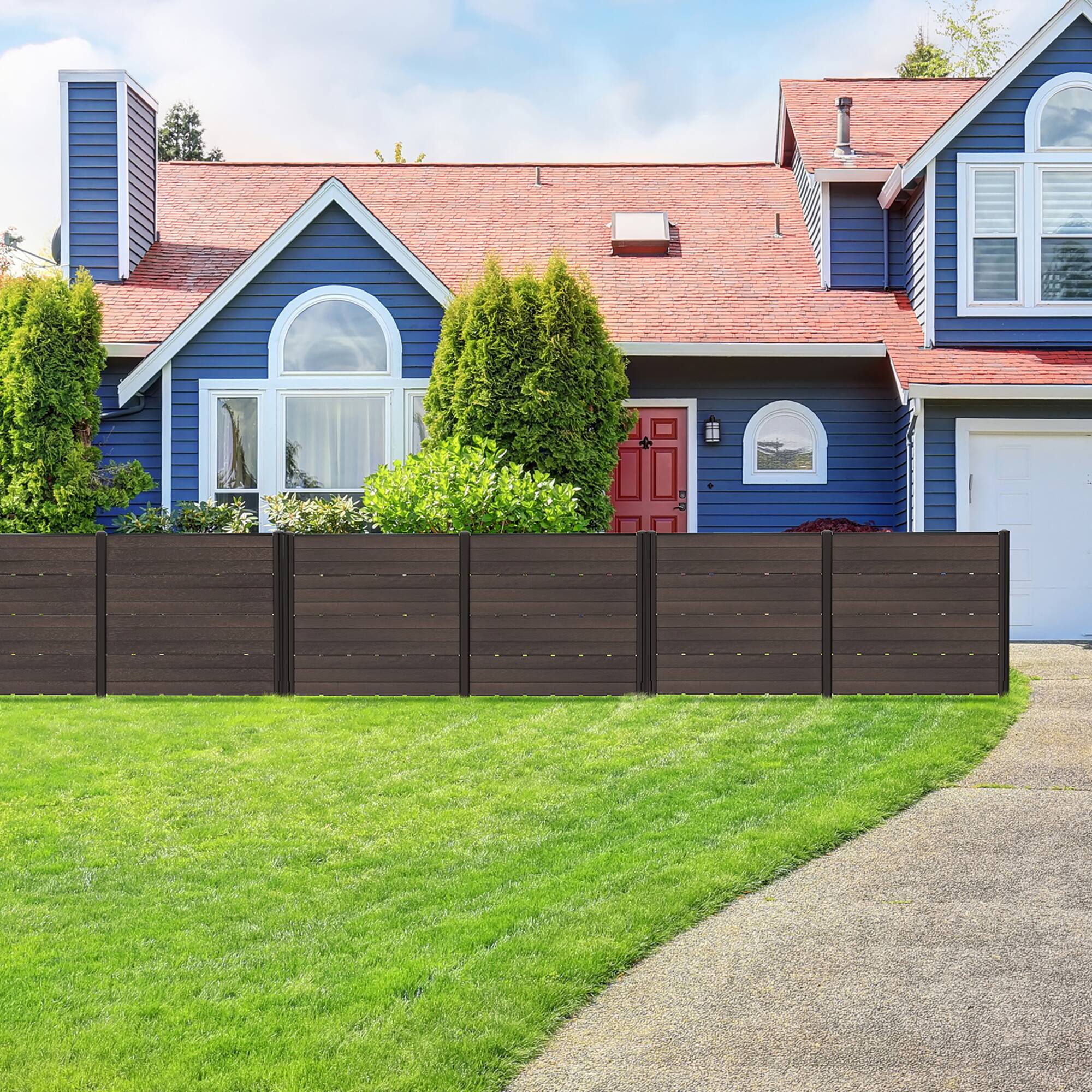 Alt View 3. Gymax - Gymax Privacy Fence Screen 48'' L x 46'' H Air Conditioner Fence w/ 5 Ground Stakes Outside Brown - Brown.