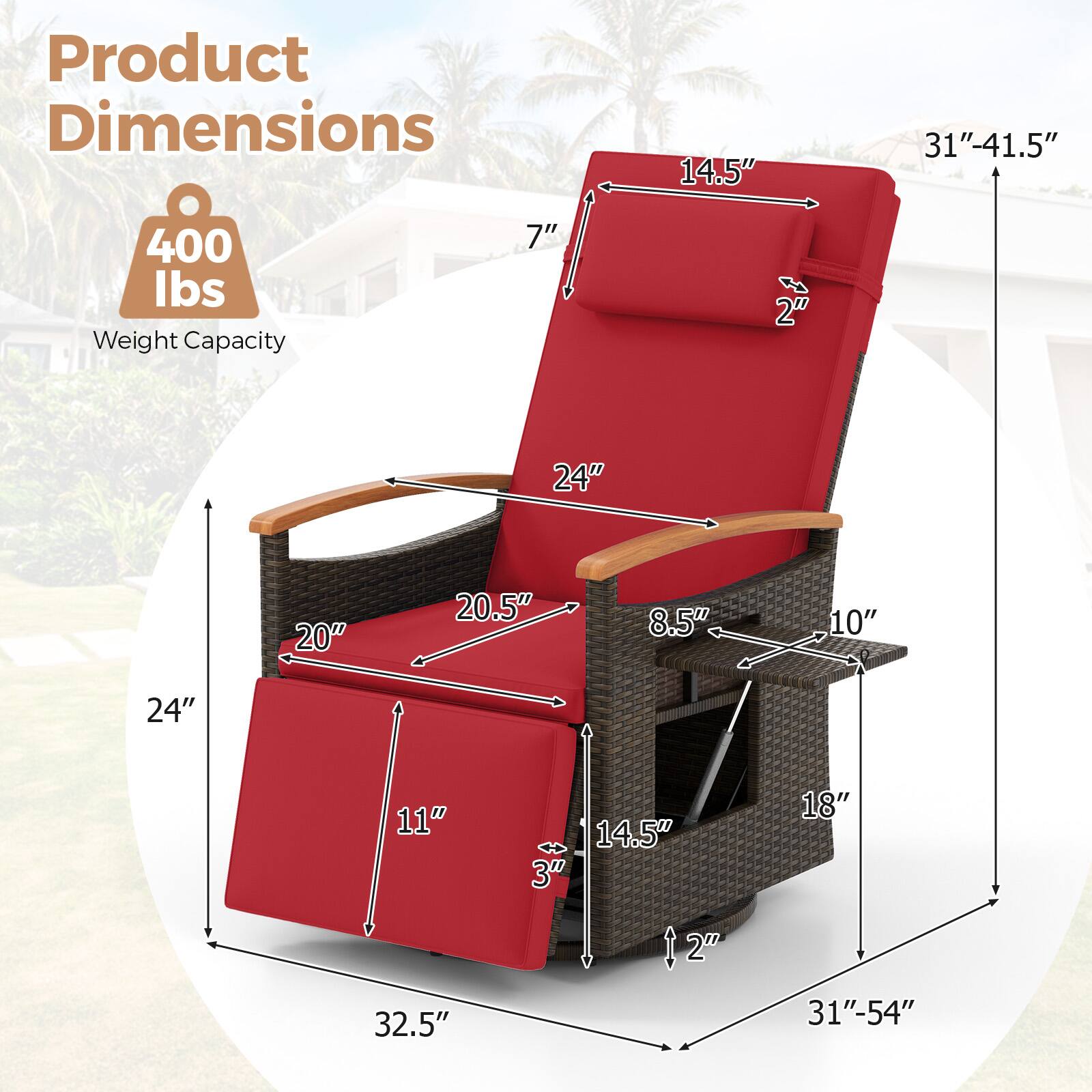 Product Dimensions: 14.5" 31"-41.5" 400 lbs Weight Capacity 2" 24" 20" 20.5" 8.5" 10" 24" 11" 32.5" 14.5" 3 12" 18" 31"-54"