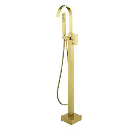 Front. Boyel Living - Brushed Gold Freestanding Bathtub Faucet Solid Brass 360° Swivel Handheld Spray 60-Inch Hose cUPC - Brushed Gold.