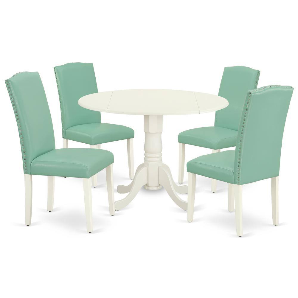 Back. East West Furniture - Dining Room Set Linen White - Brown.