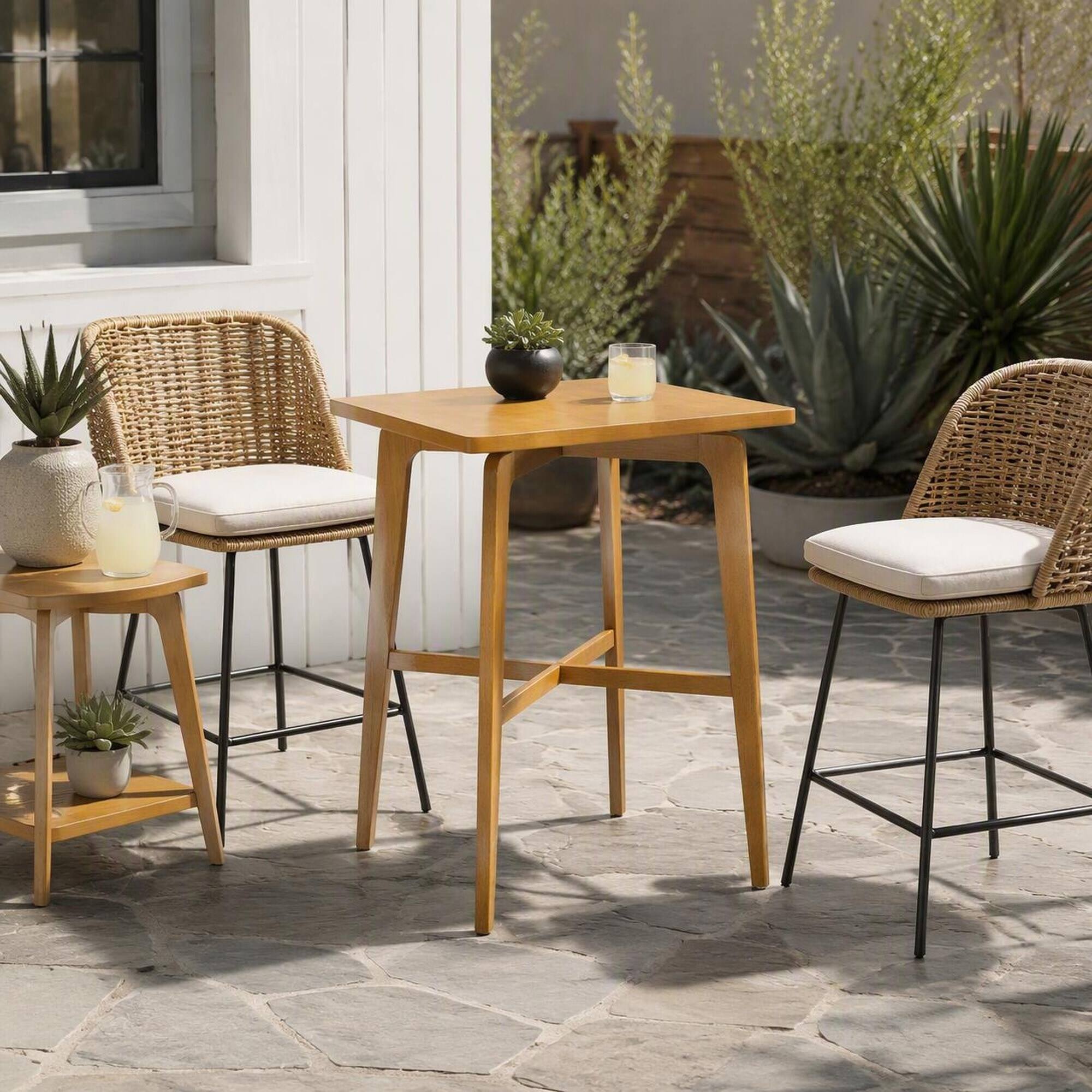 Left. RYHNUYNE - 31" High Natural Round Wooden Bar Table, Counter Height Dining Table for Kitchen, Dining Room & Home Bar - Natural.