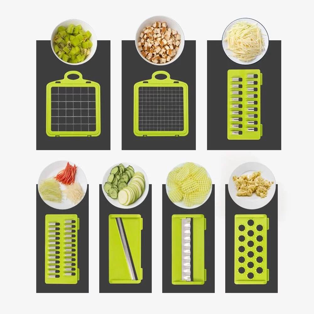 Angle. MOVSSOU - Vegetable Chopper Multifunctional 8 Blades Grater Slicer - green.