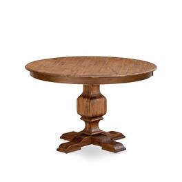 East West Furniture - FERRIS Round Dining Table with Pedestal, Rustic Rubberwood Table in Sandblasting Antique Walnut - Multi-Color
