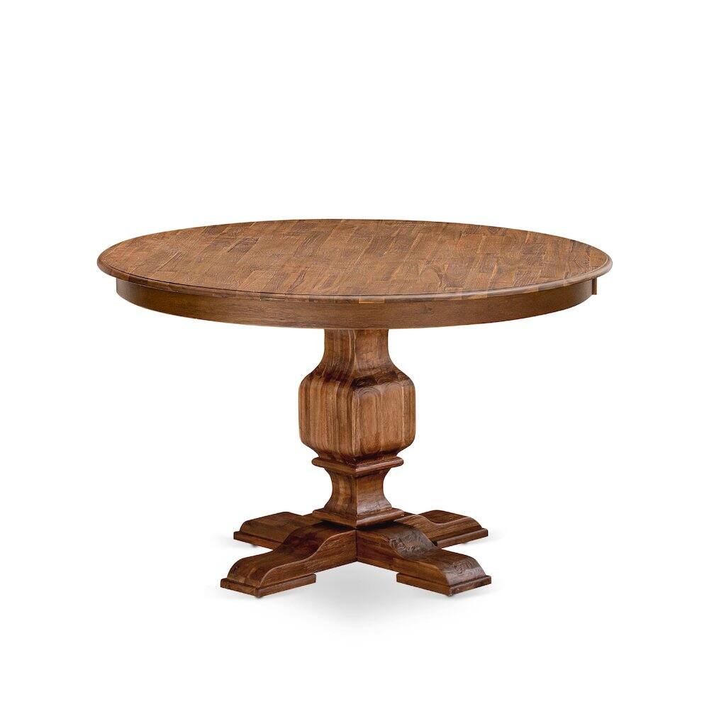 Front. East West Furniture - East West Furniture FERRIS Round Dining Table with Pedestal, Rustic Rubberwood Table in Sandblasting Antique Walnut - Multi-Color.
