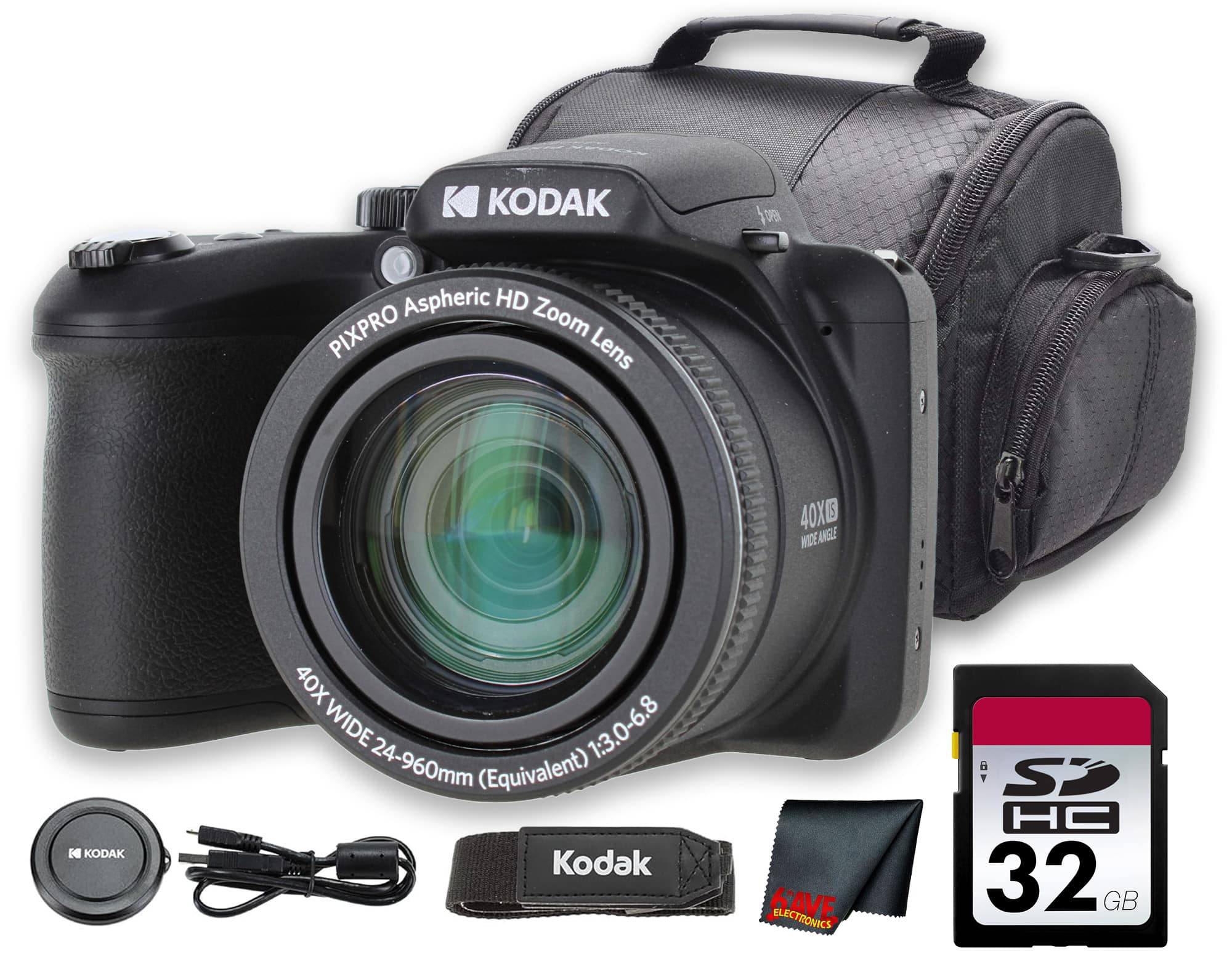 Kodak - PIXPRO AZ405 Digital Camera (Black) (AZ405BK) + 32GB Card + Bag + Cloth