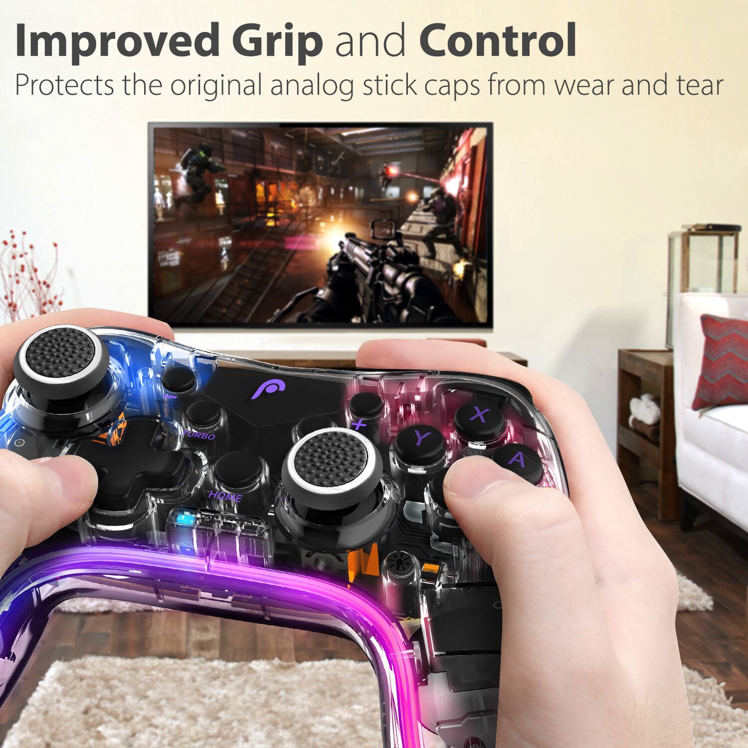 Improved Grip and Control Protects the original analog stick caps from wear and tear URBO + Y X A HOME