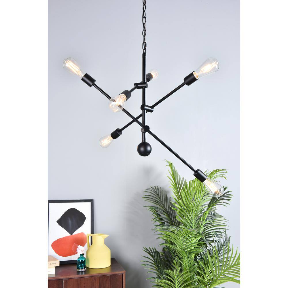 Back. Living District - Axel 6 lights black pendant with chain - Black.