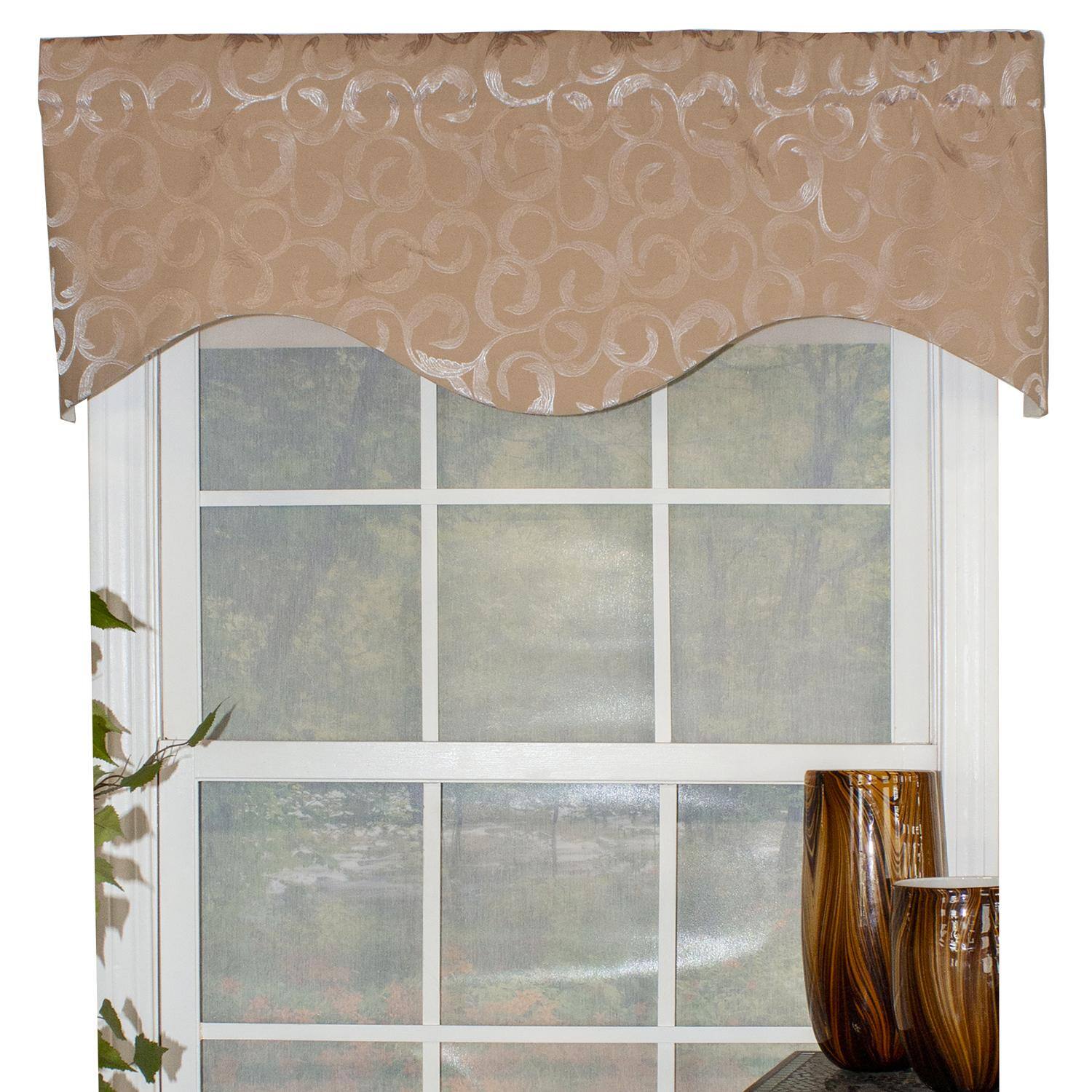 Front. RLF Home - RLF Home Terra Cornice 100% Cotton with Fully Lined 3" Rod Pocket Valnance for Windows 50" x 17" Saddle - Saddle.